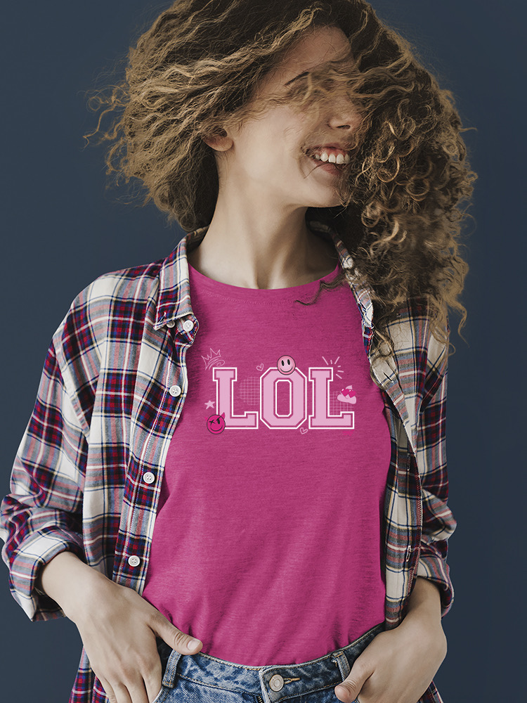LOL Smiley Emoji Crown Pink Design Damen T-Shirt - Bild 10 von 24