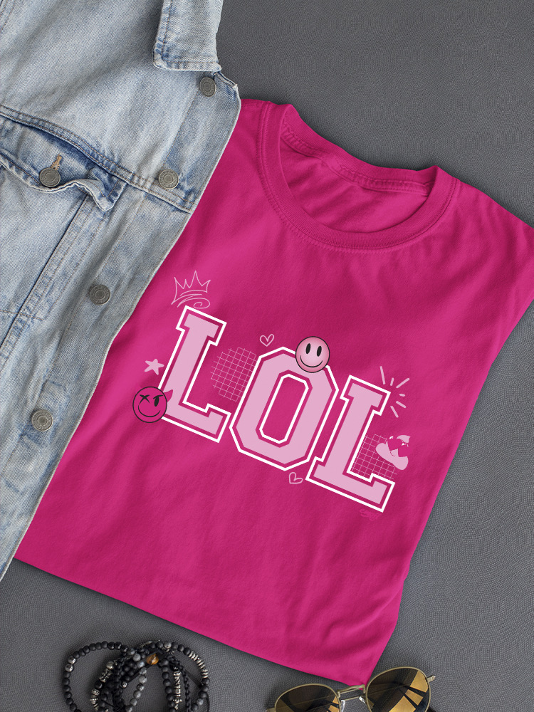 LOL Smiley Emoji Crown Pink Design Damen T-Shirt - Bild 11 von 24