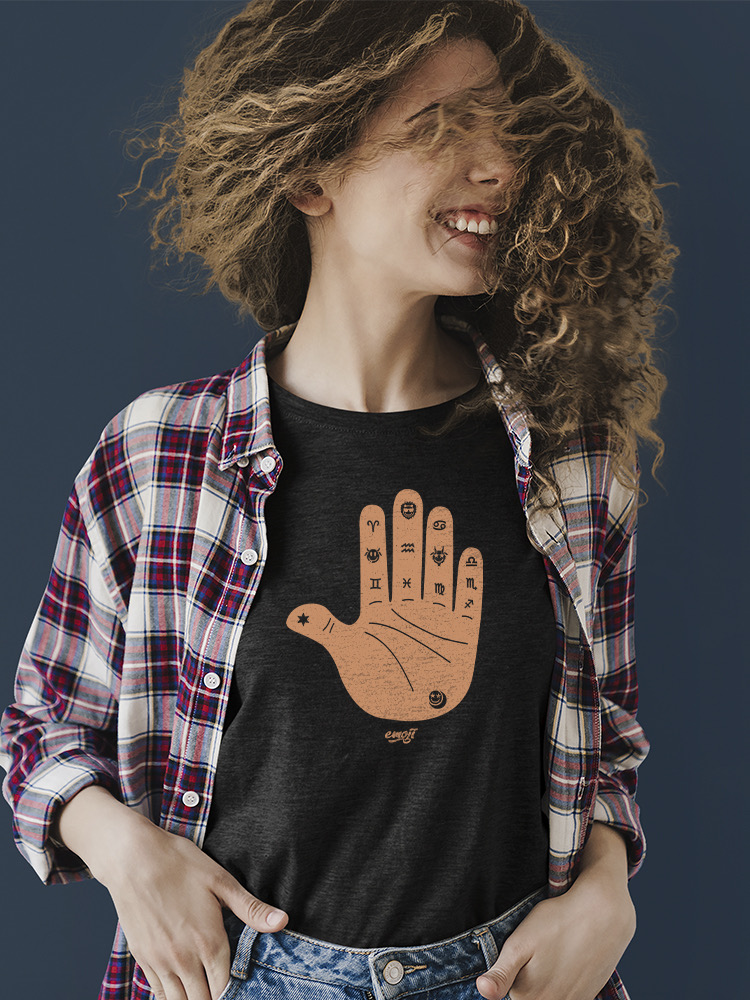 Astro Palmistry - Sternzeichen Hand Emoji Kunst Design Damen T-Shirt - Bild 10 von 28