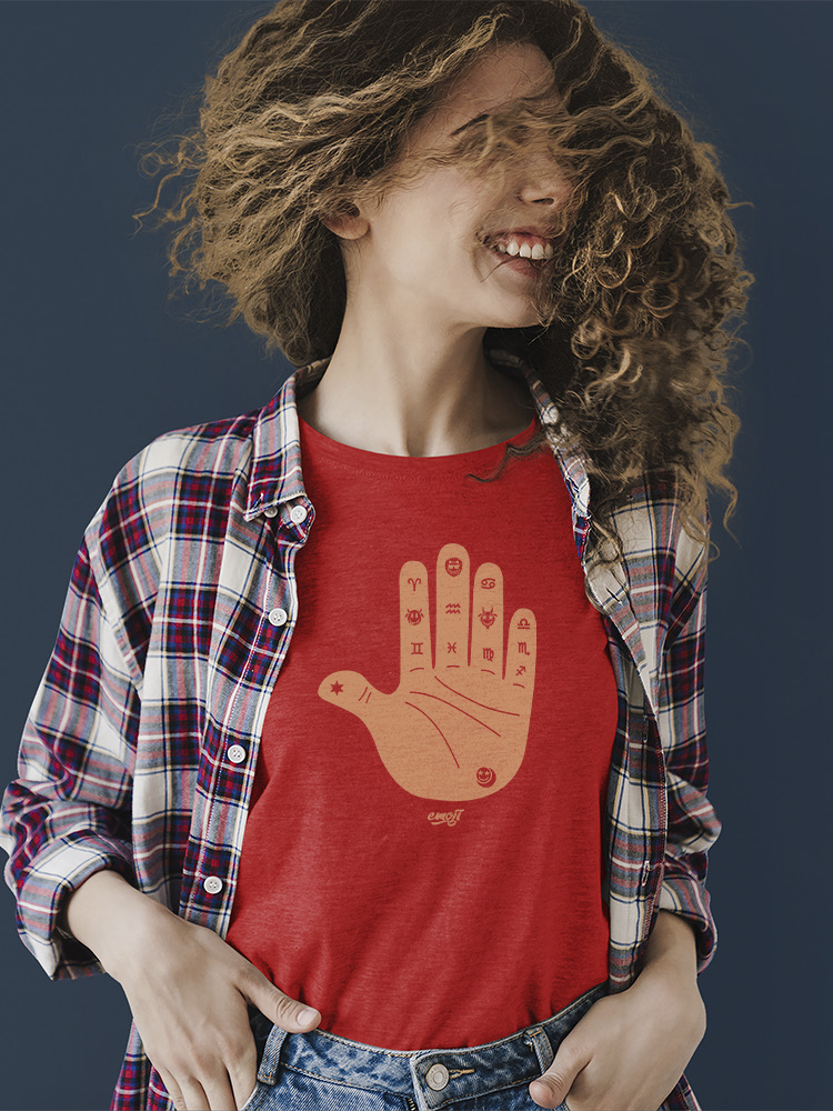 Astro Palmistry - Sternzeichen Hand Emoji Kunst Design Damen T-Shirt - Bild 18 von 28