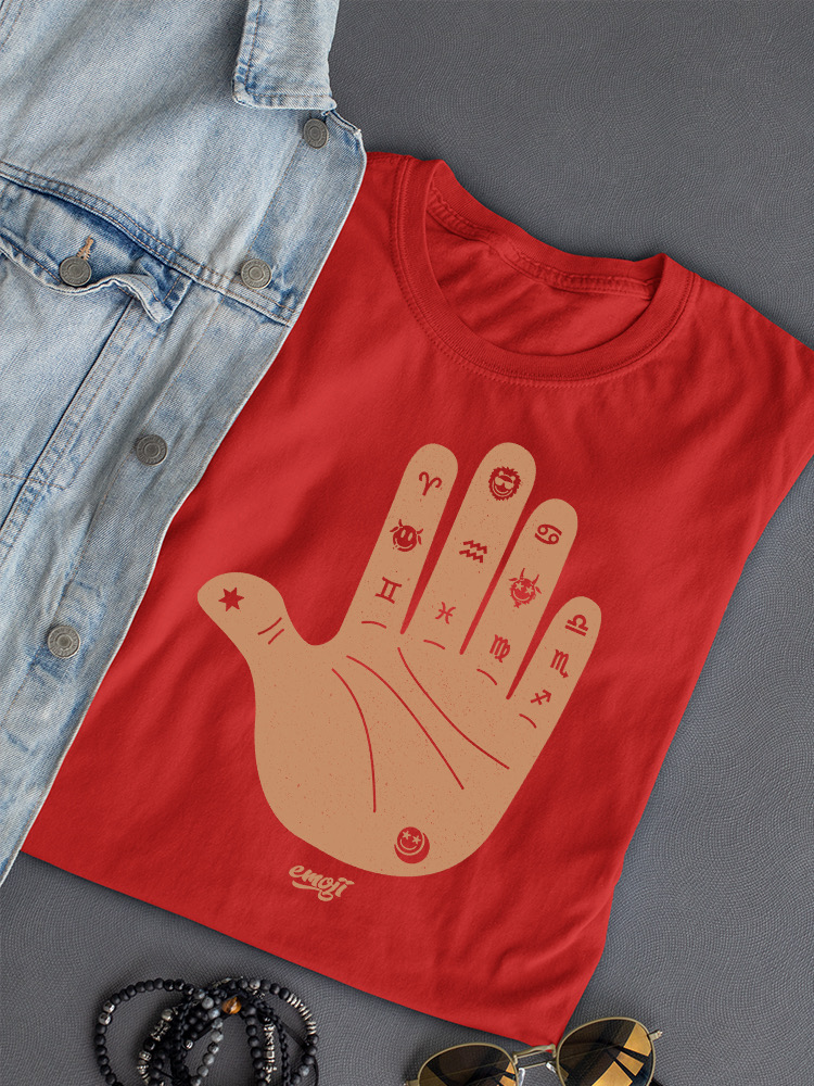 Astro Palmistry - Sternzeichen Hand Emoji Kunst Design Damen T-Shirt - Bild 19 von 28