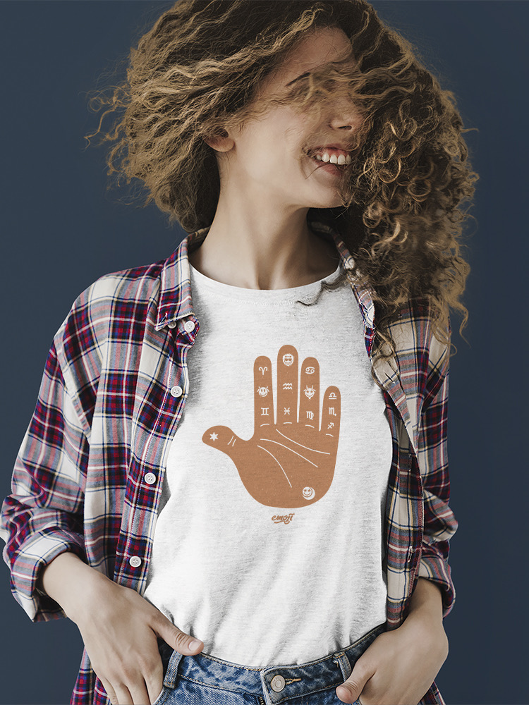 Astro Palmistry - Sternzeichen Hand Emoji Kunst Design Damen T-Shirt - Bild 26 von 28