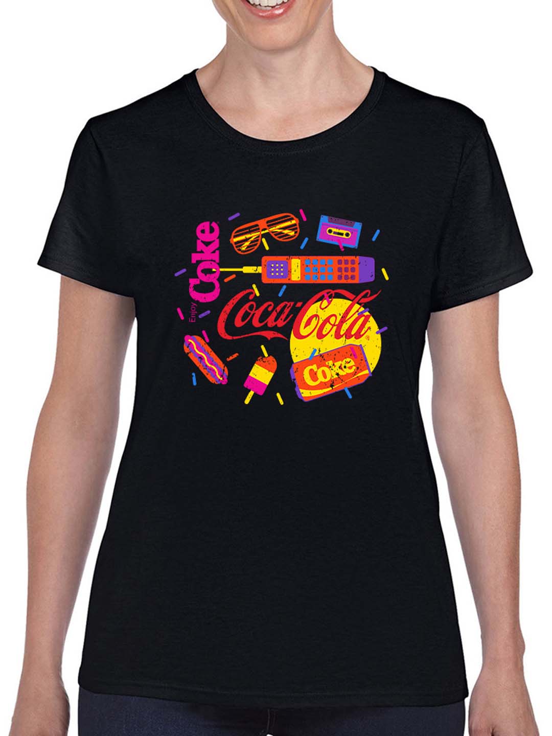 Offiziell lizenziertes Coca-Cola Retro Pop Art 80er Jahre Stil Soda Damen T-Shirt - Bild 5 von 6