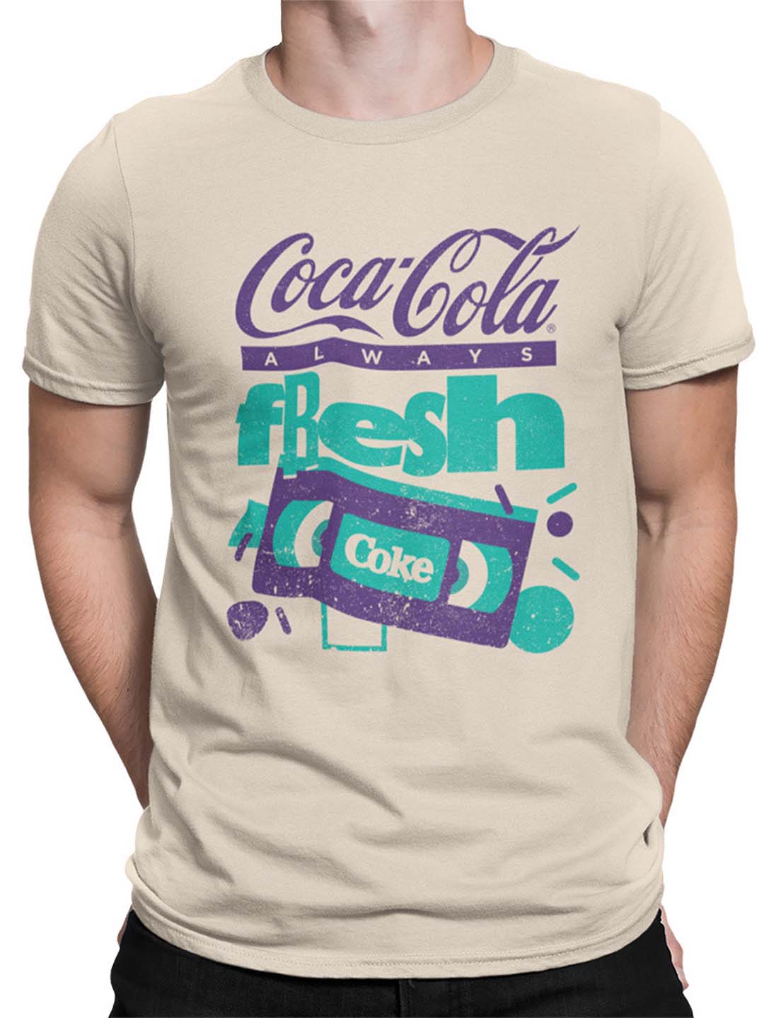 Offiziell lizenziertes Coca-Cola Fresh Coke Retro VHS 90s Vintage Herren T-Shirt - Bild 8 von 9