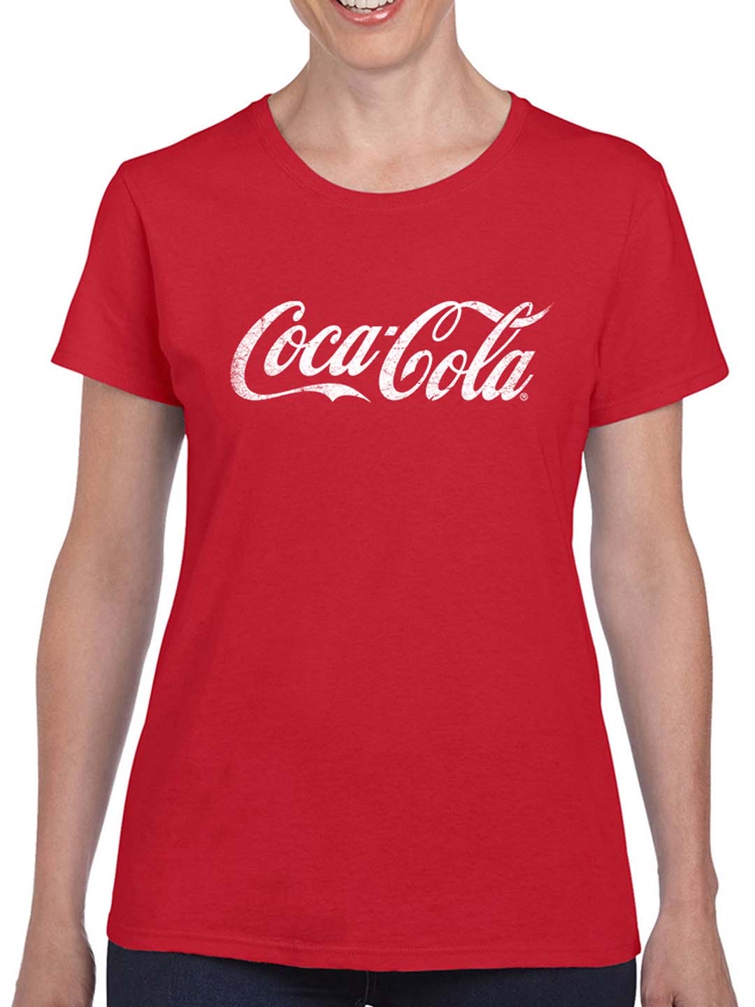 Officially Licensed Coca-Cola Classic Logo Distressed Design Women's T-shirt - Picture 5 of 6