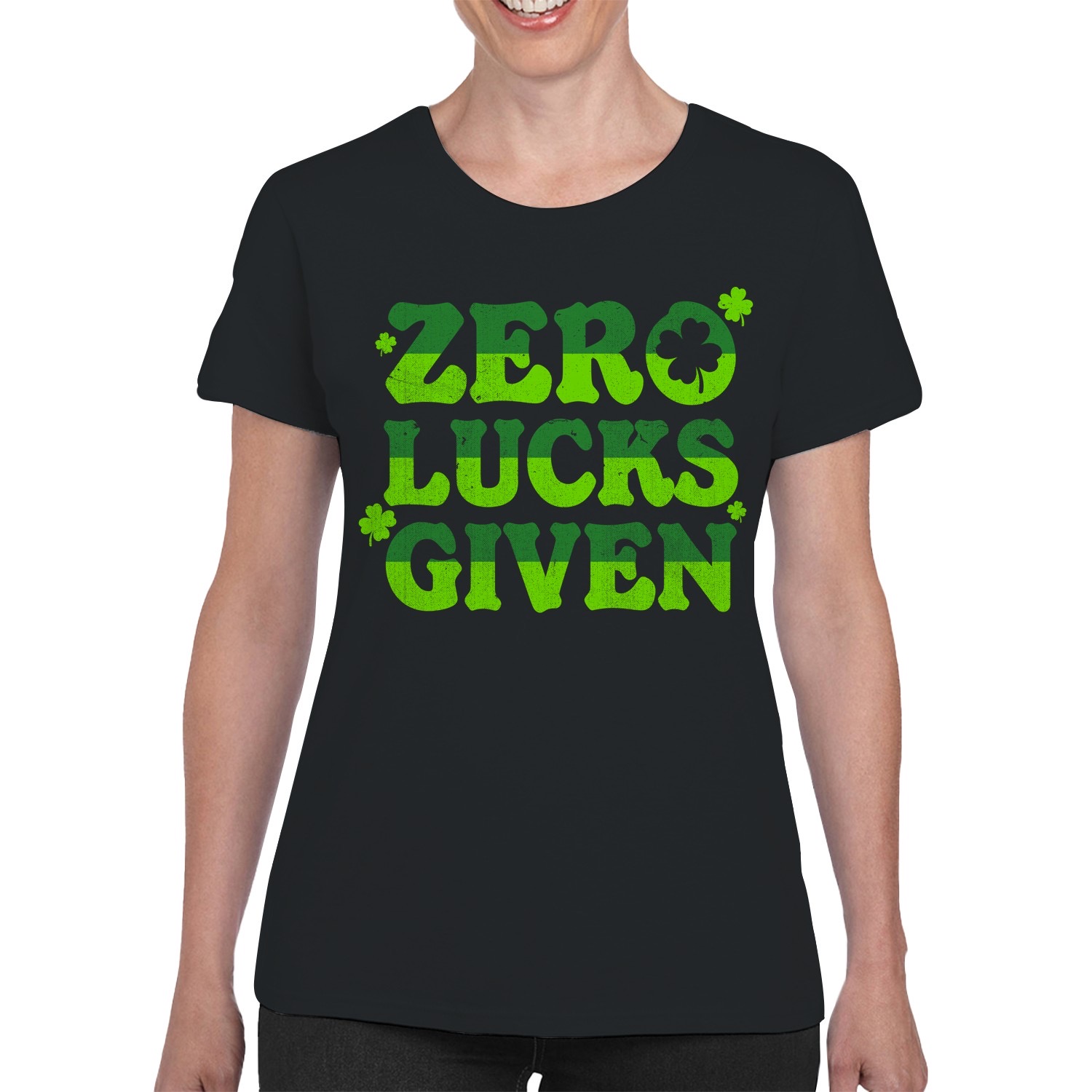 Zero Lucks Given Funny St. Patricks Day Shamrock Design Women's T-shirt - Picture 5 of 18