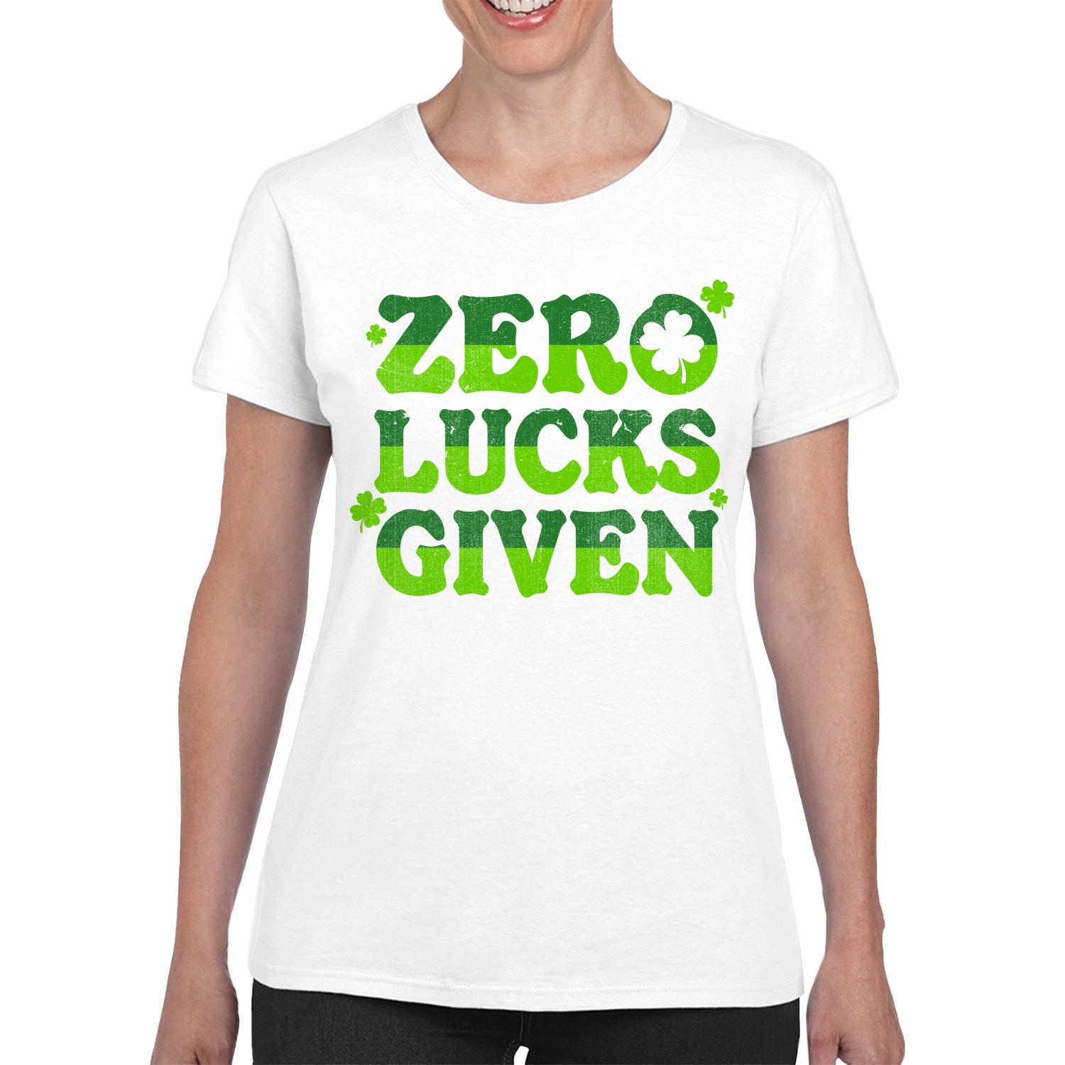 Zero Lucks Given Funny St. Patricks Day Shamrock Design Women's T-shirt - Picture 17 of 18