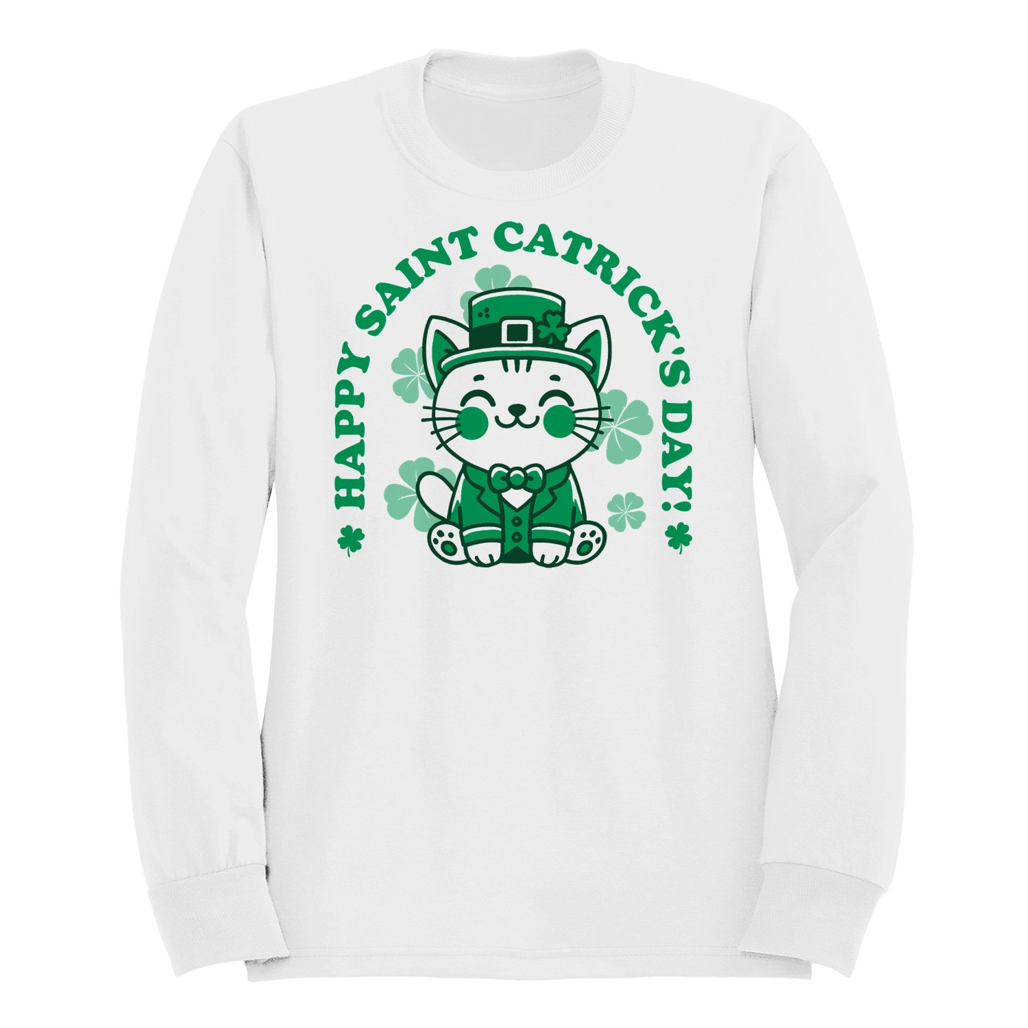Happy Saint Catricks Day Cute Leprechaun Cat Design Men’s Sweatshirt