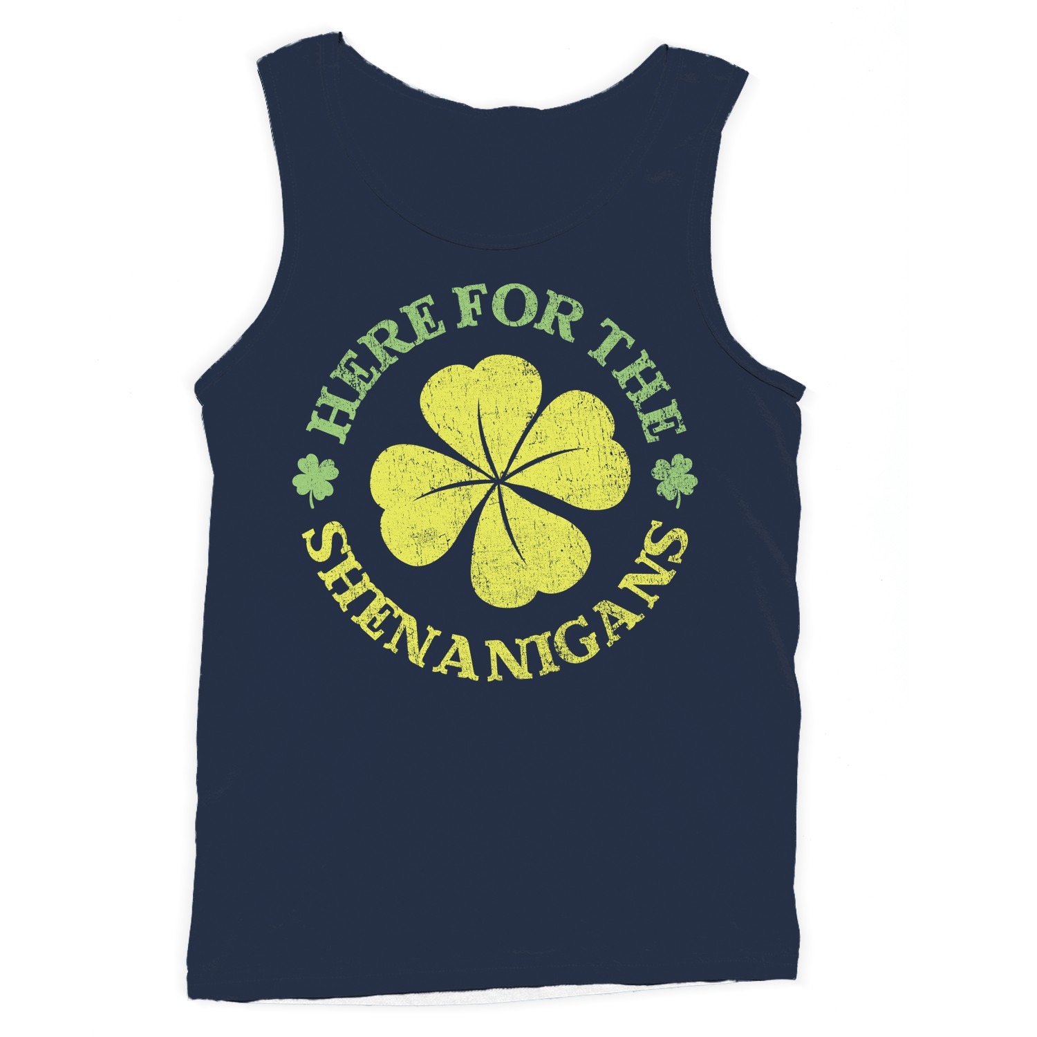 Here for the Shenanigans Fun St. Patricks Day Shamrock Men's Tank Top - Picture 10 of 12
