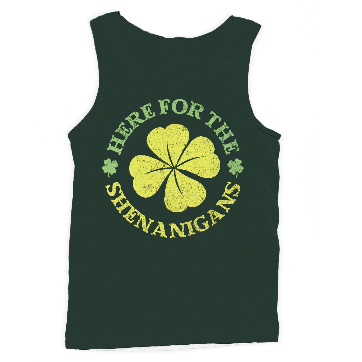 Here for the Shenanigans Fun St. Patricks Day Shamrock Men's Tank Top - Picture 7 of 12