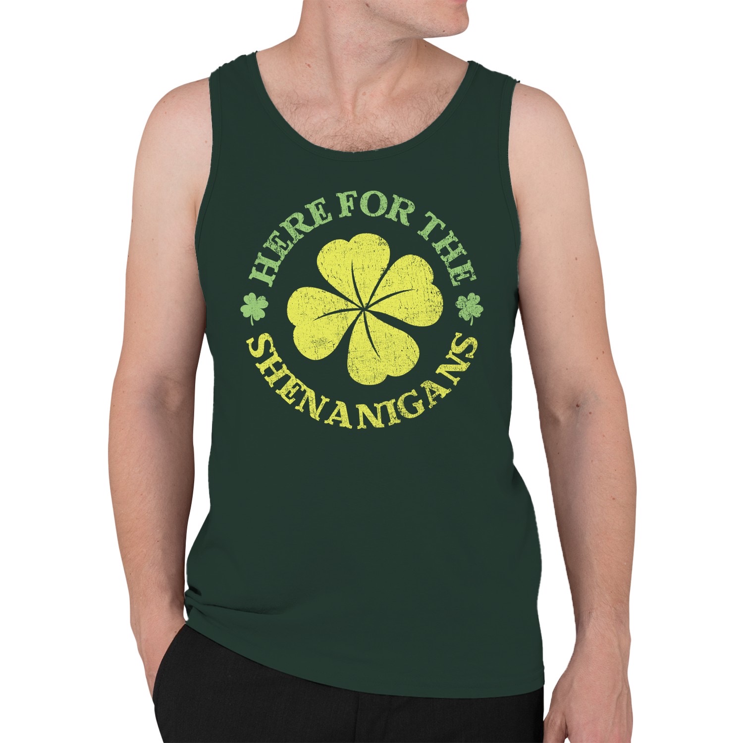Here for the Shenanigans Fun St. Patricks Day Shamrock Men's Tank Top - Picture 8 of 12