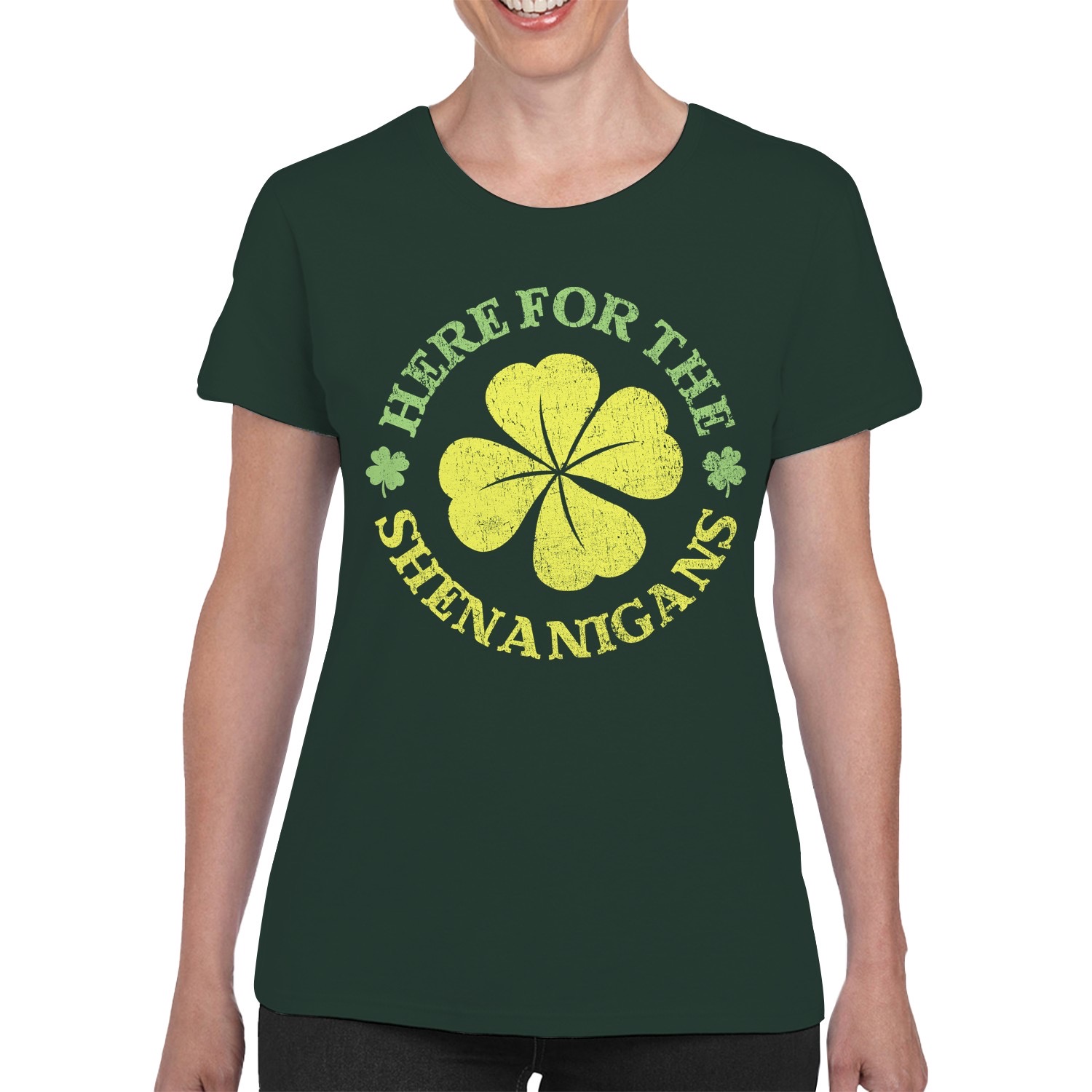 Here for the Shenanigans Fun St. Patricks Day Kleeblatt Damen T-Shirt - Bild 8 von 15