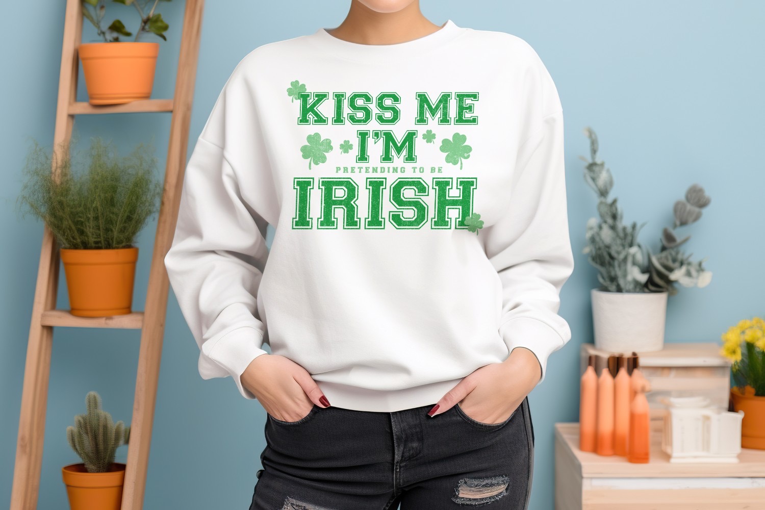 Lustiges Damen-Sweatshirt Kiss Me Im Pretending to Be Irish St. Patricks Day - Bild 17 von 18