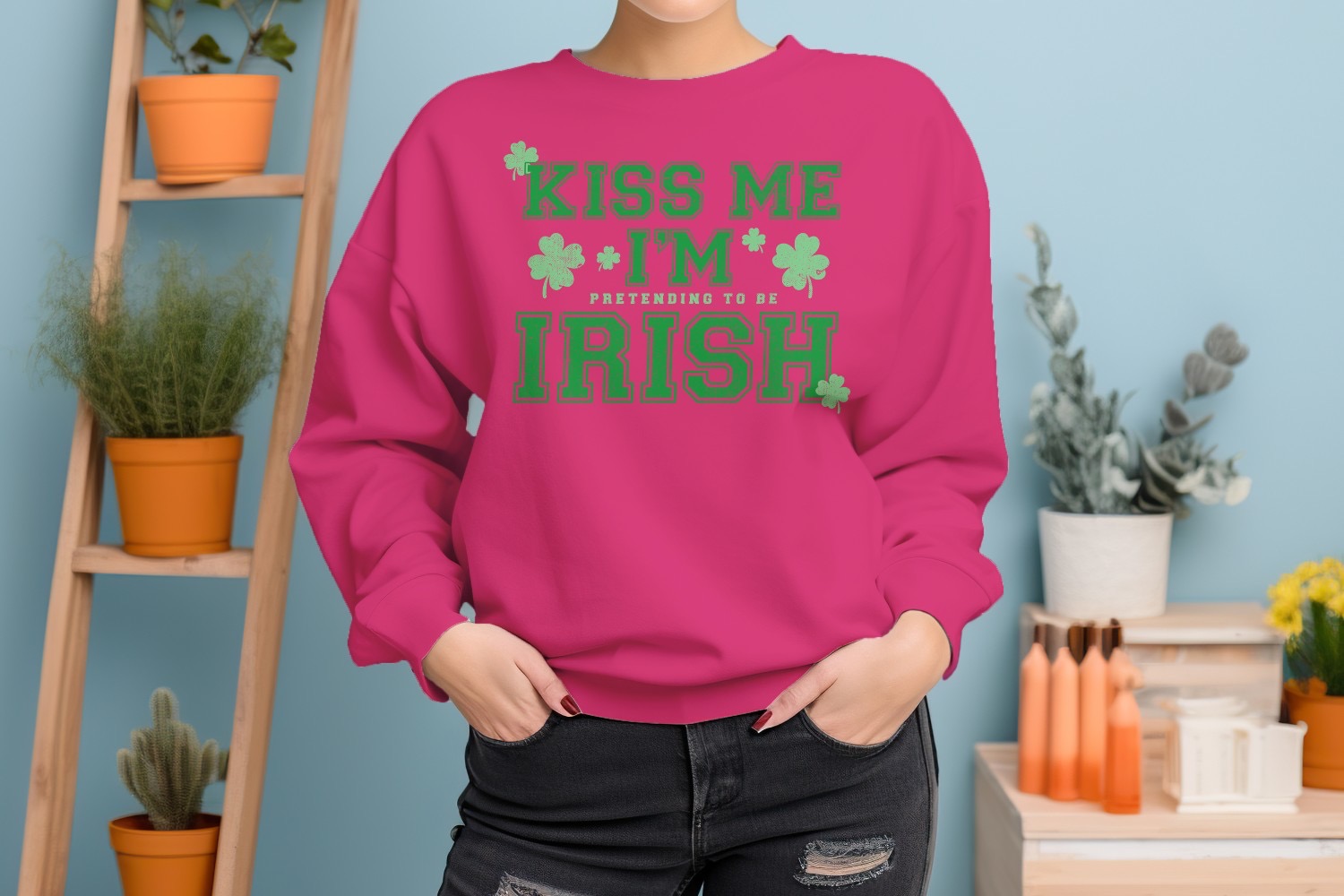 Lustiges Damen-Sweatshirt Kiss Me Im Pretending to Be Irish St. Patricks Day - Bild 11 von 18