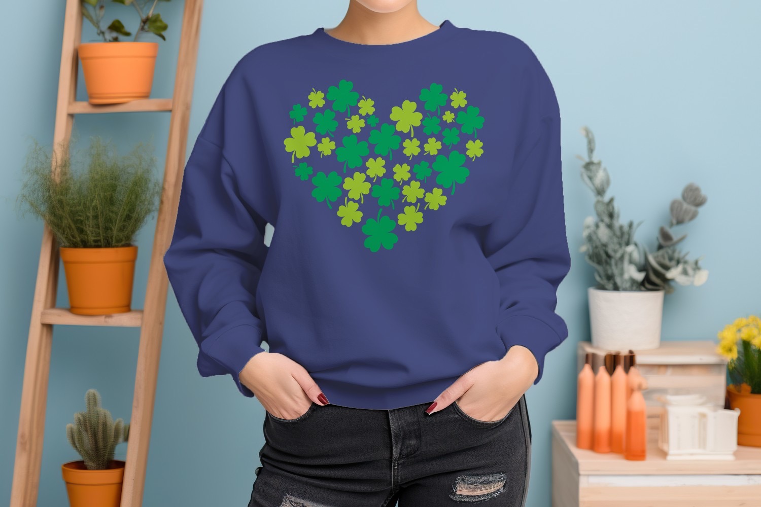 Kleeblatt Herz Glücksklee St. Patricks Day Design Damen Sweatshirt - Bild 14 von 18