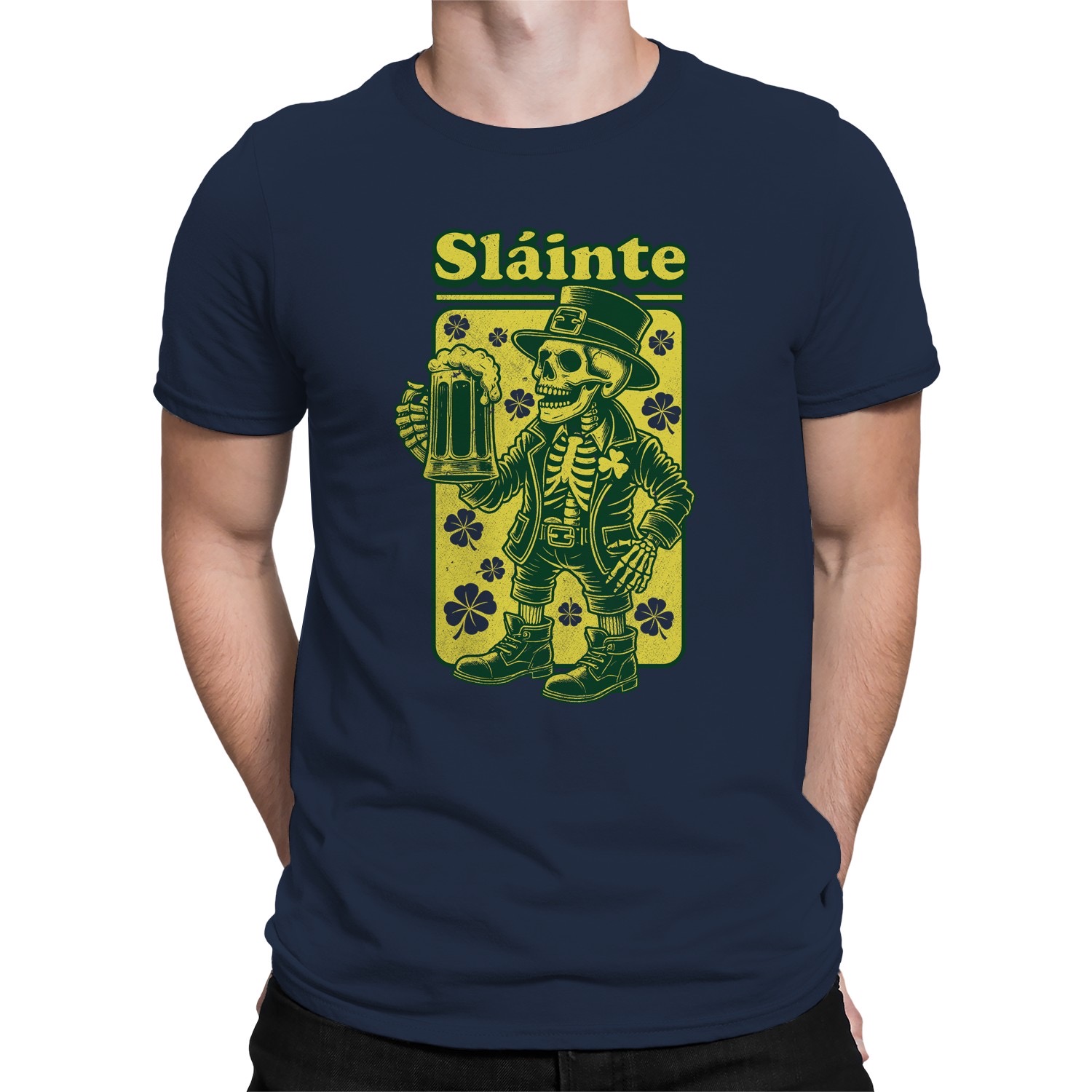 Slainte Skelett Kobold St. Patricks Day Cheers Design Herren T-Shirt - Bild 17 von 27