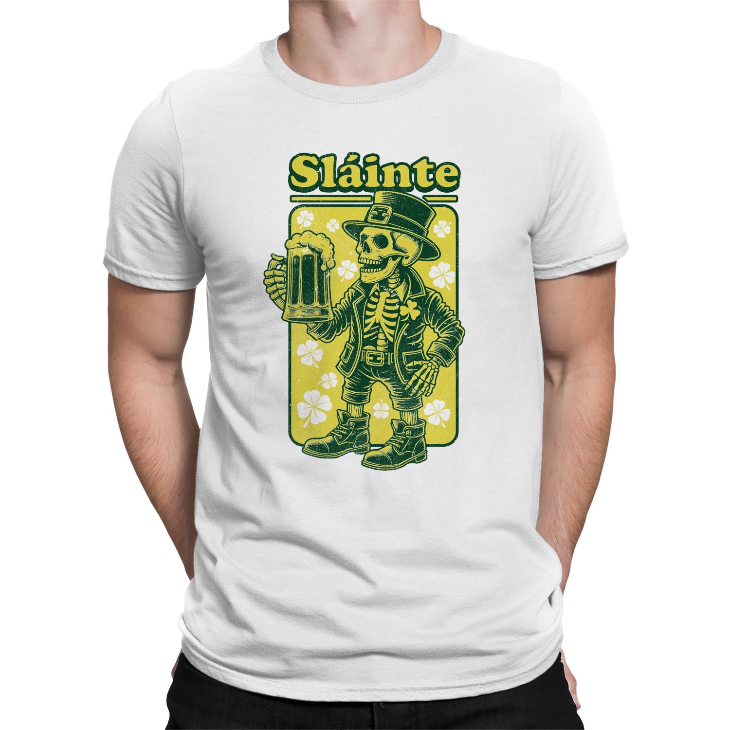 Slainte Skelett Kobold St. Patricks Day Cheers Design Herren T-Shirt - Bild 26 von 27