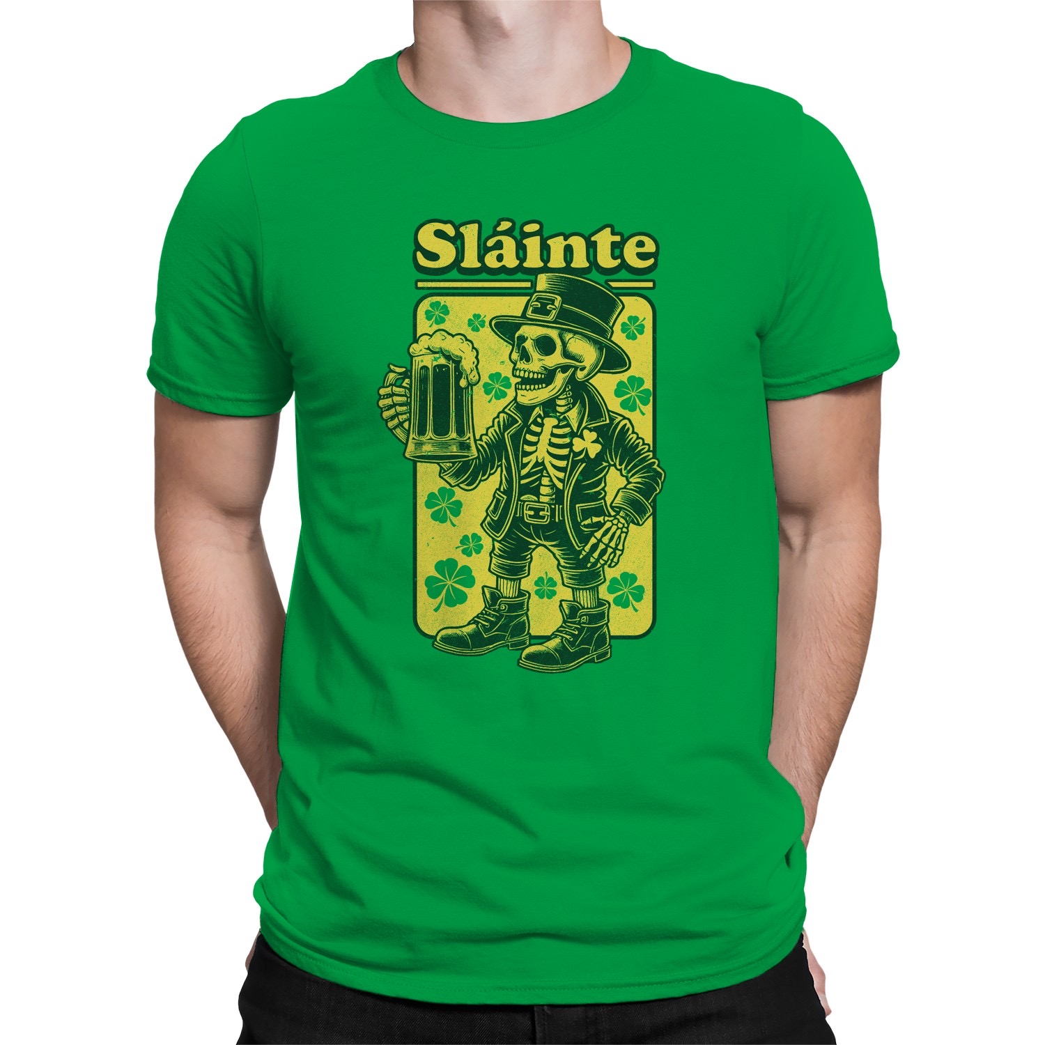Slainte Skelett Kobold St. Patricks Day Cheers Design Herren T-Shirt - Bild 14 von 27