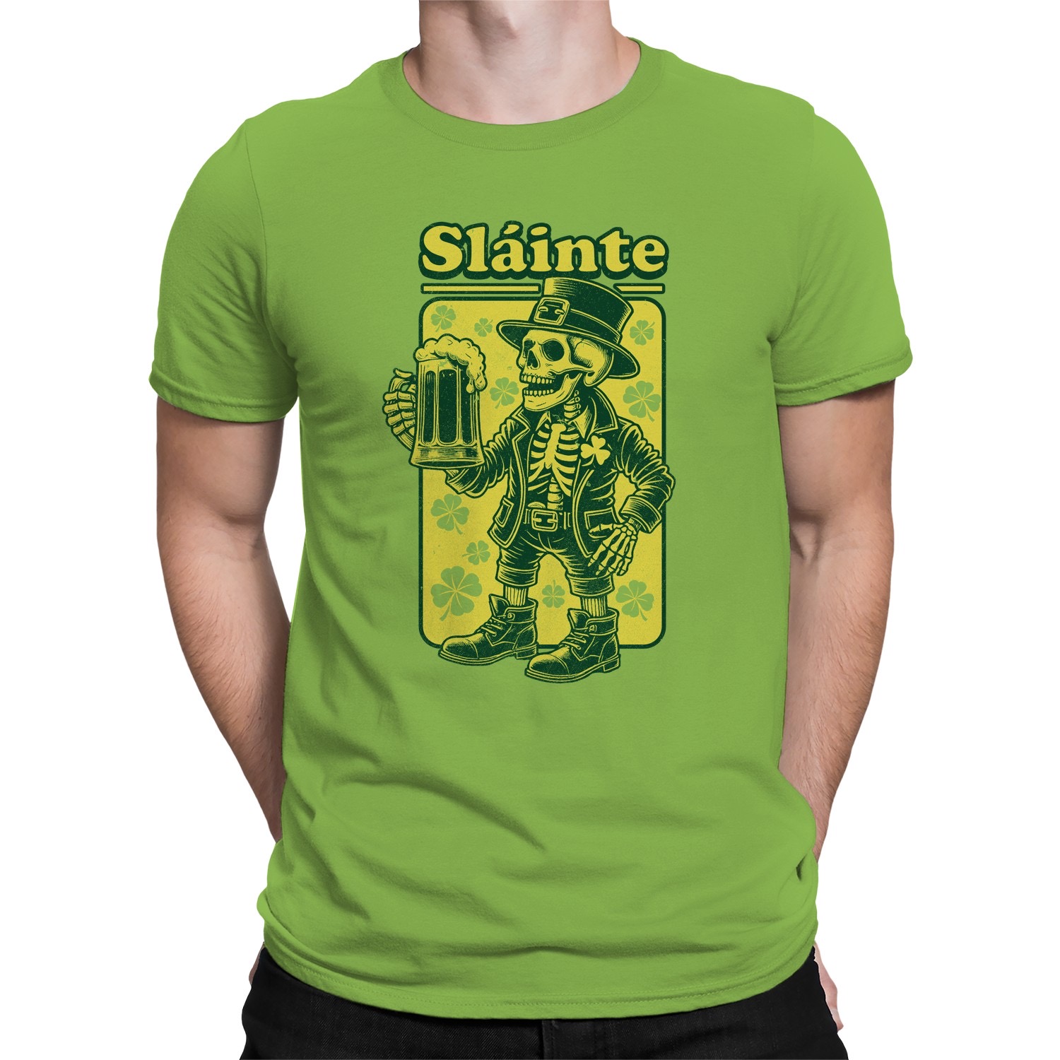 Slainte Skelett Kobold St. Patricks Day Cheers Design Herren T-Shirt - Bild 20 von 27