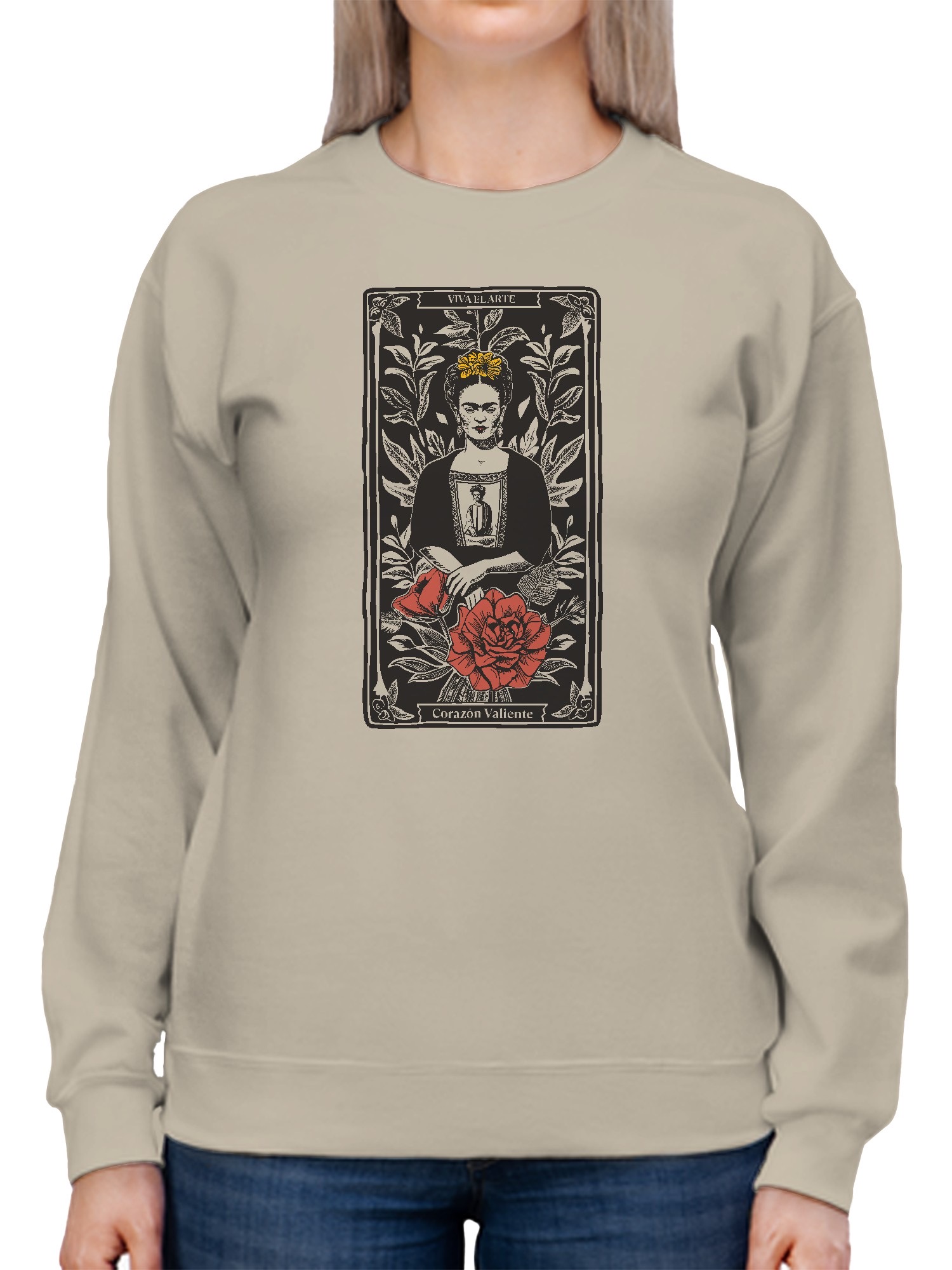 Frida Kahlo Artistic Tribute to a Brave Heart Women's Sweatshirt - Picture 8 of 12