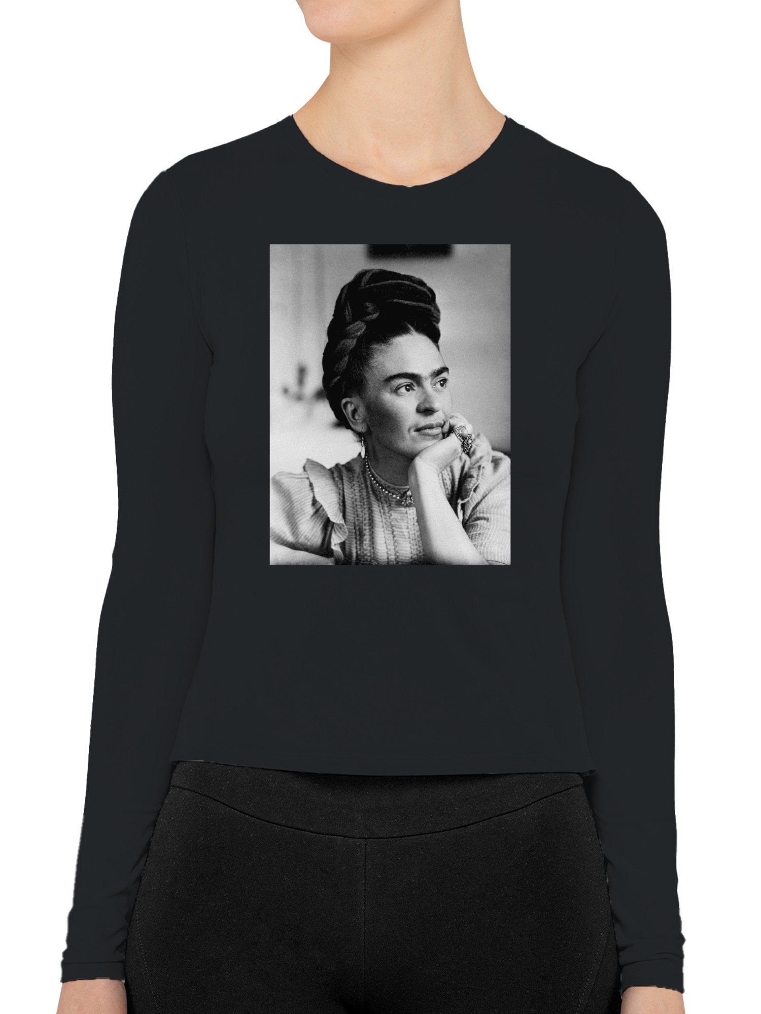 Frida Kahlo Reflective Portrait of a Woman with Braided Hair Women's Long Sleeve - Picture 5 of 15