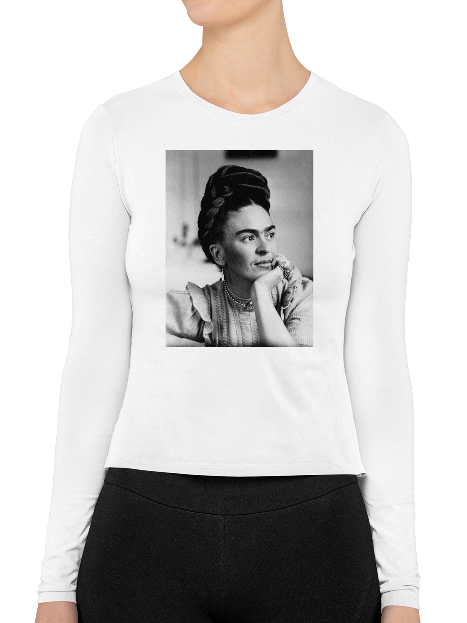 Frida Kahlo Reflective Portrait of a Woman with Braided Hair Women's Long Sleeve - Picture 14 of 15