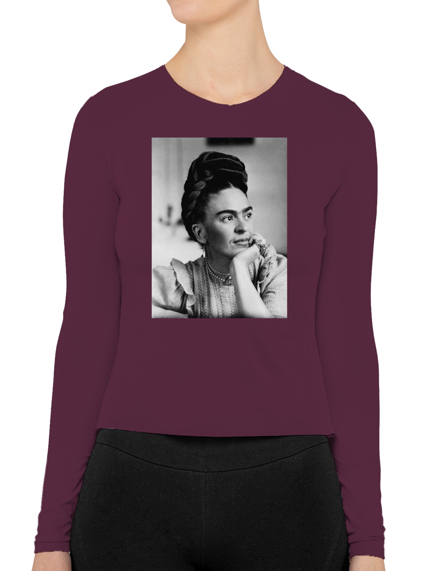 Frida Kahlo Reflective Portrait of a Woman with Braided Hair Women's Long Sleeve - Picture 8 of 15