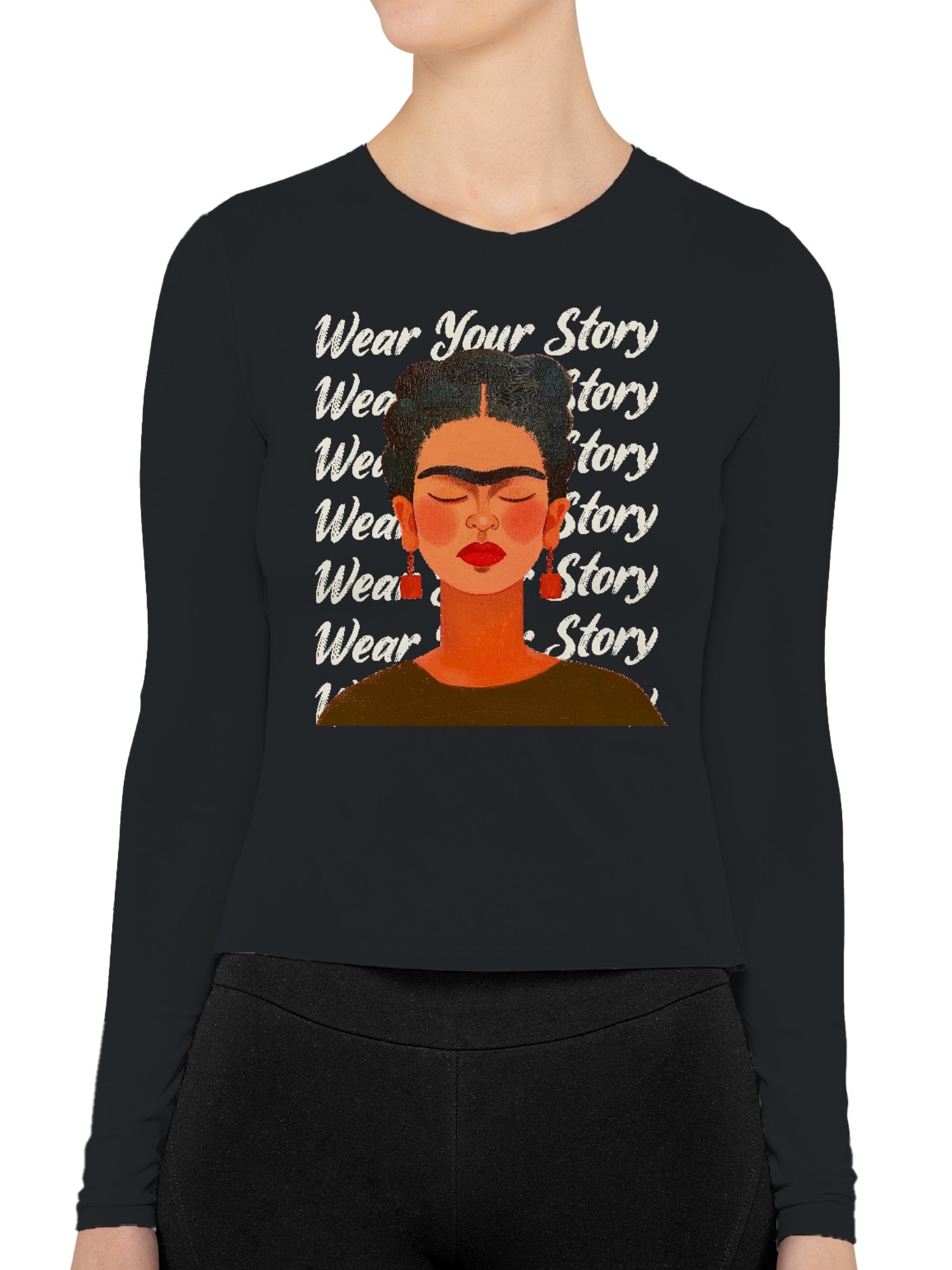 Frida Kahlo Embrace Your Narrative: A Colorful Portrait Women's Long Sleeve - Picture 5 of 12