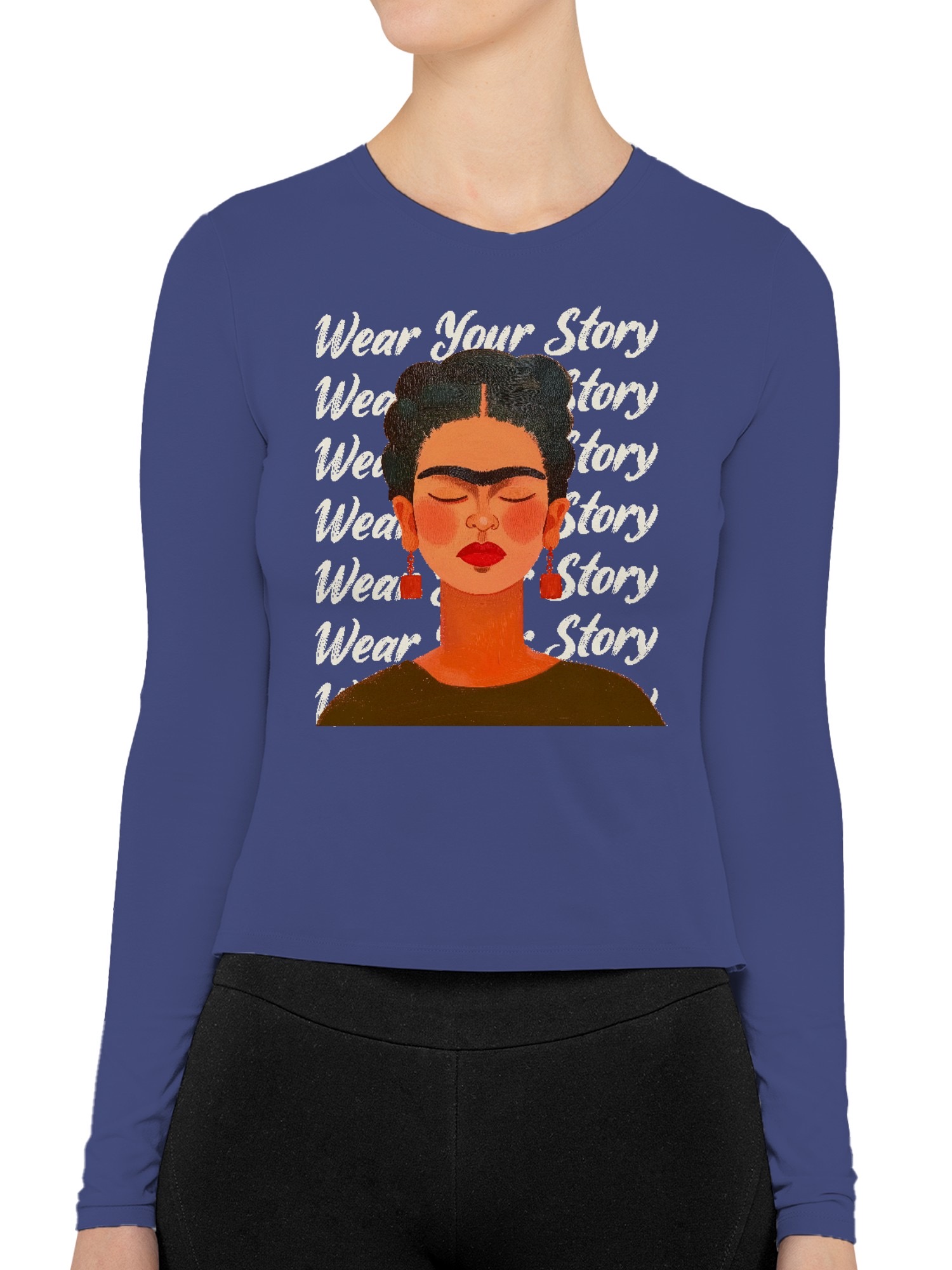 Frida Kahlo Embrace Your Narrative: A Colorful Portrait Women's Long Sleeve - Picture 11 of 12