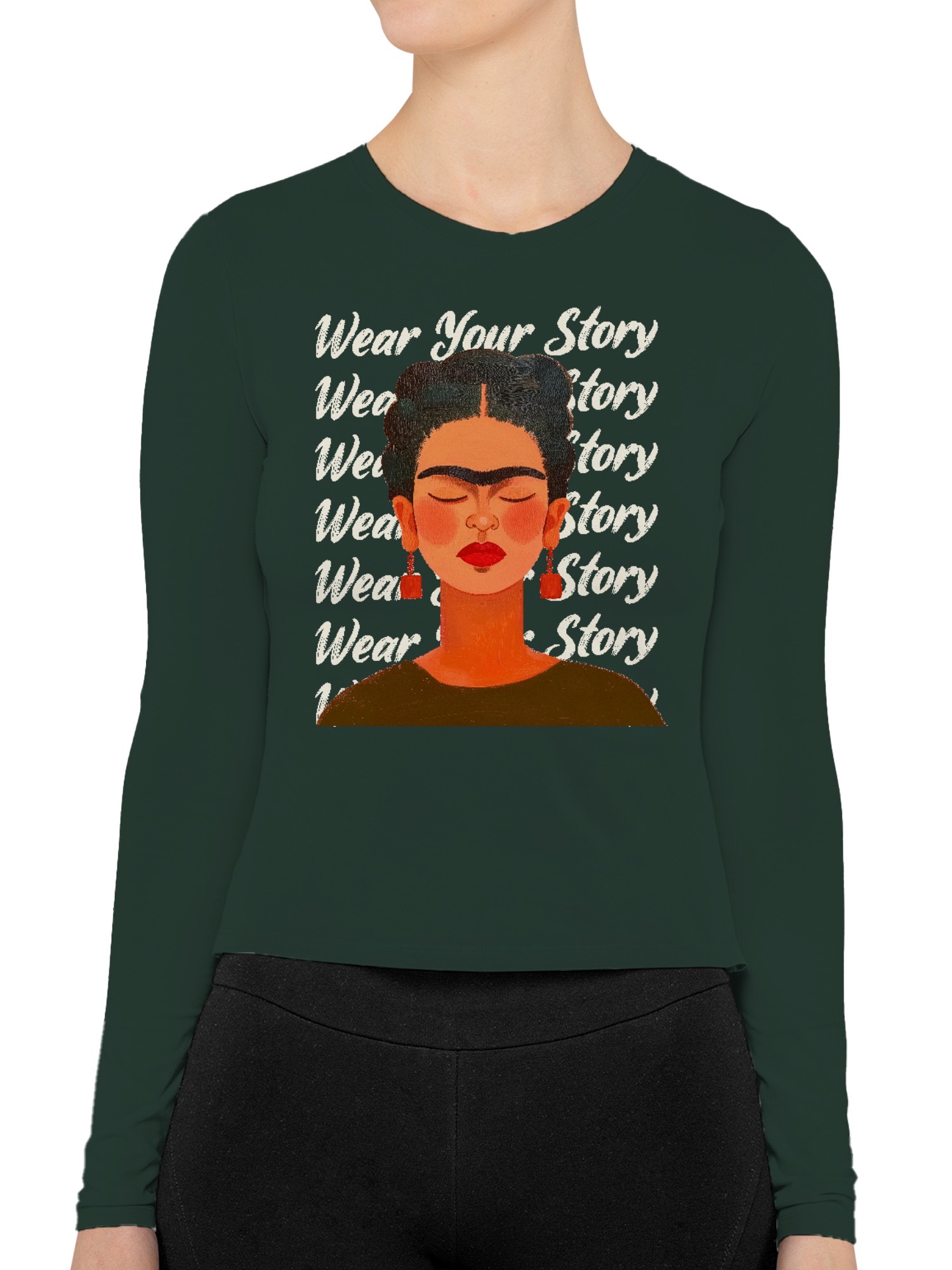 Frida Kahlo Embrace Your Narrative: A Colorful Portrait Women's Long Sleeve - Picture 8 of 12