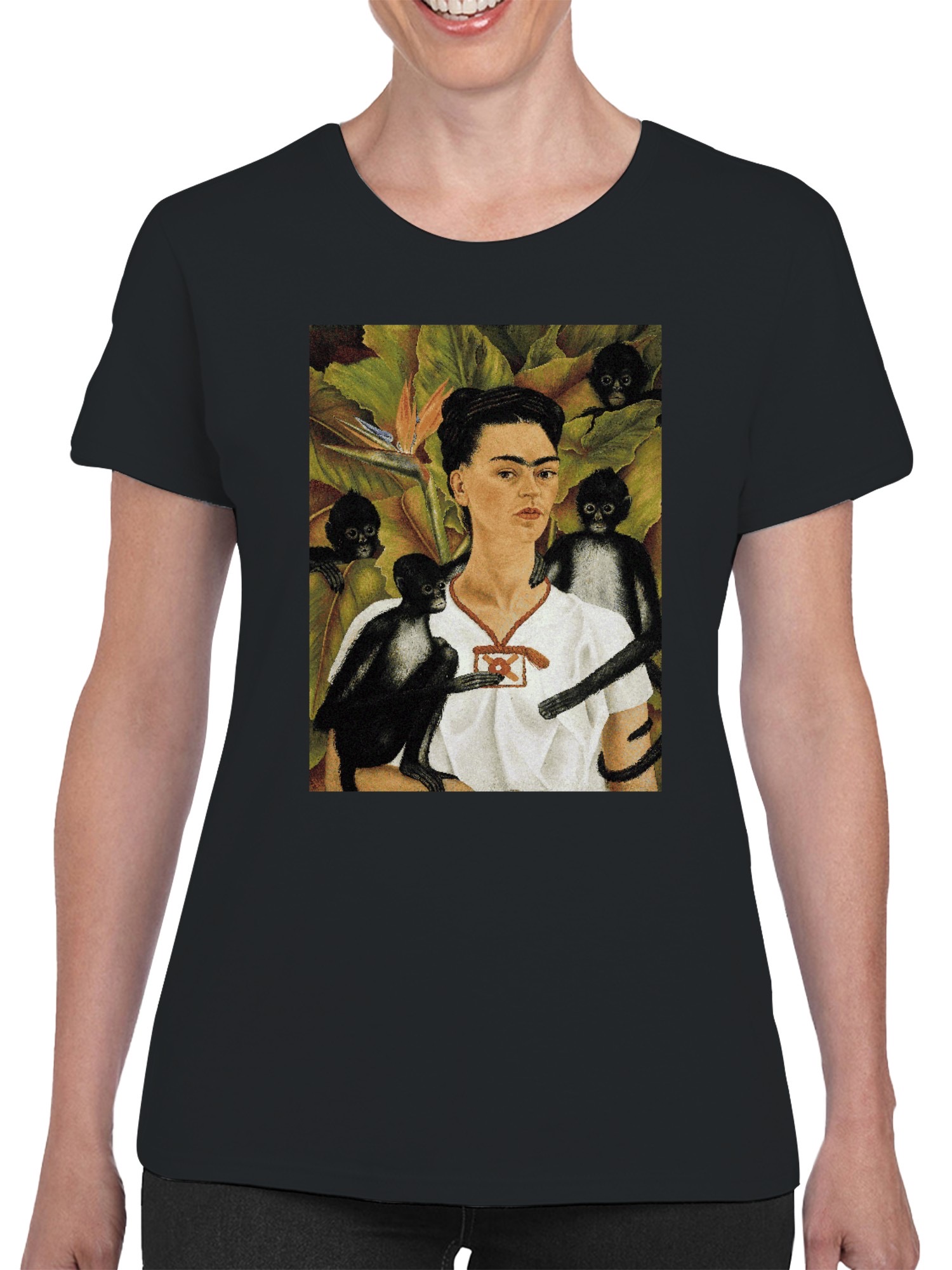 Camiseta para mujer Frida Kahlo mujer con monos en un entorno tropical - Imagen 5 de 15
