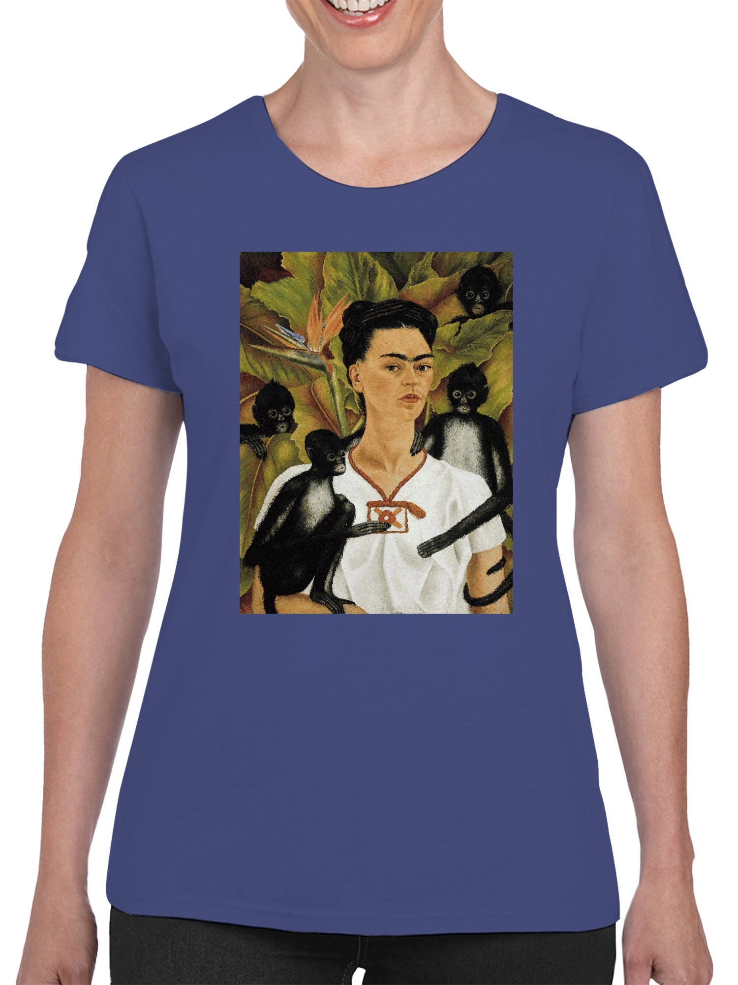 Camiseta para mujer Frida Kahlo mujer con monos en un entorno tropical - Imagen 11 de 15