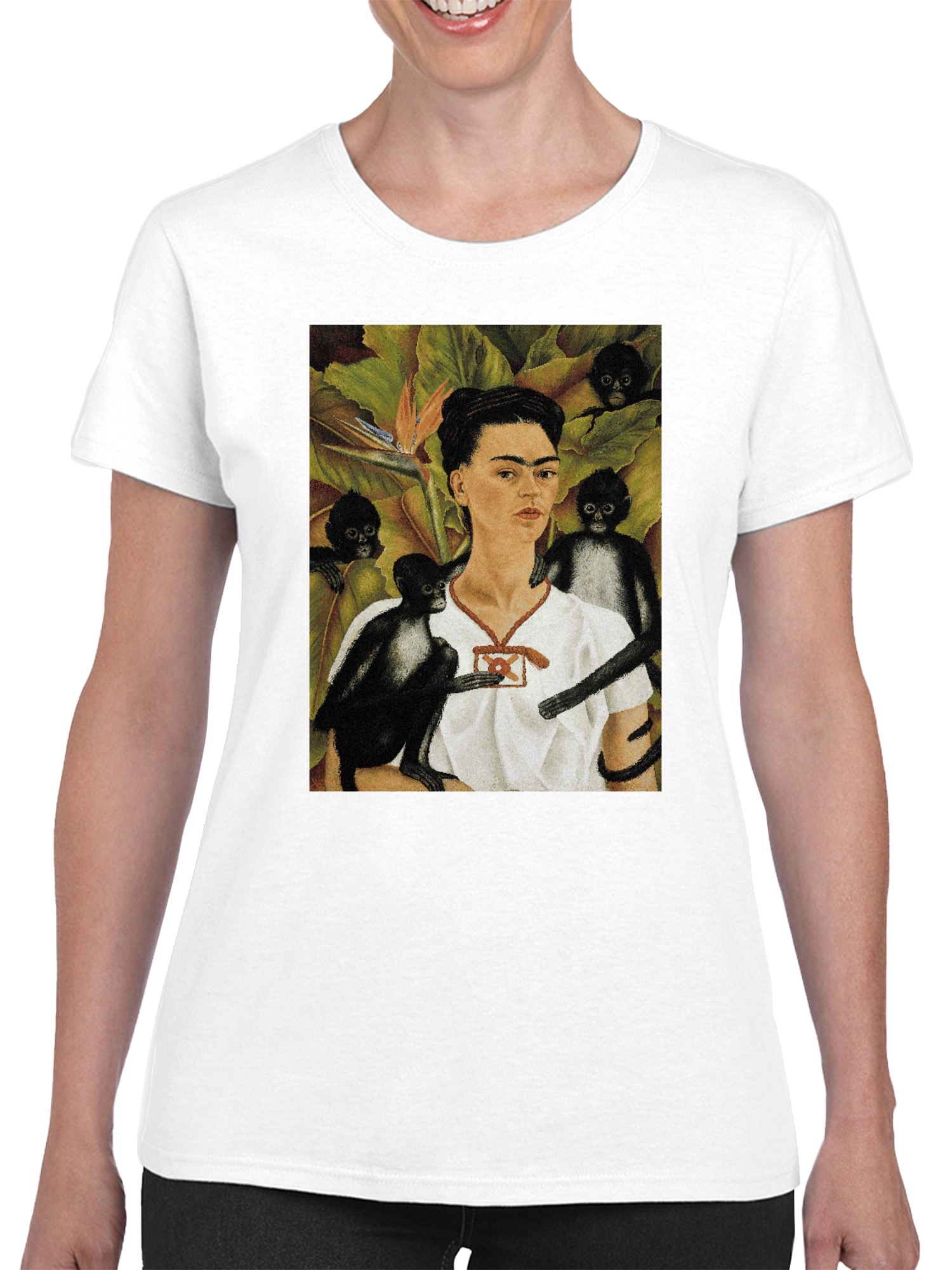 Camiseta para mujer Frida Kahlo mujer con monos en un entorno tropical - Imagen 14 de 15