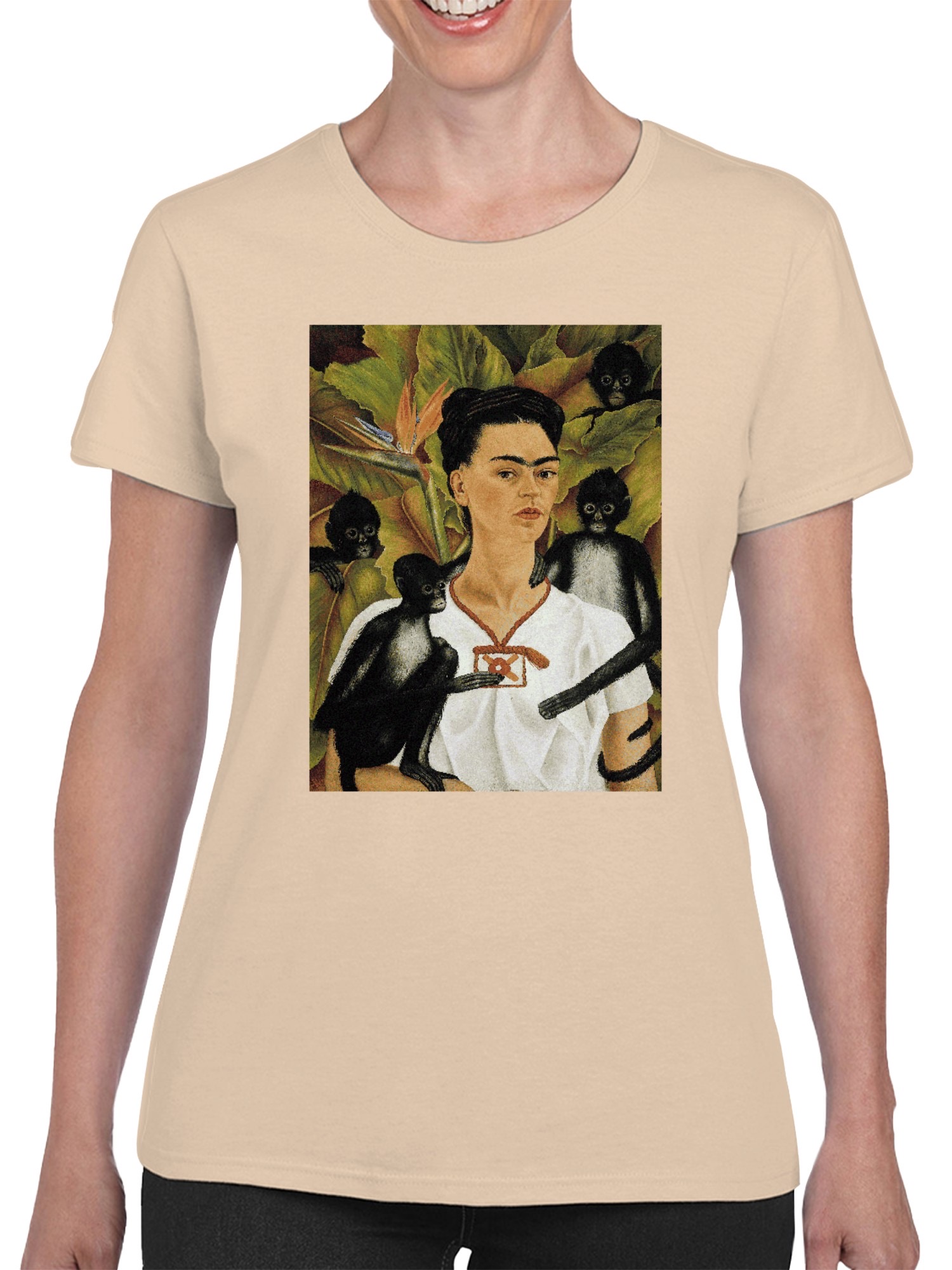 Camiseta para mujer Frida Kahlo mujer con monos en un entorno tropical - Imagen 8 de 15