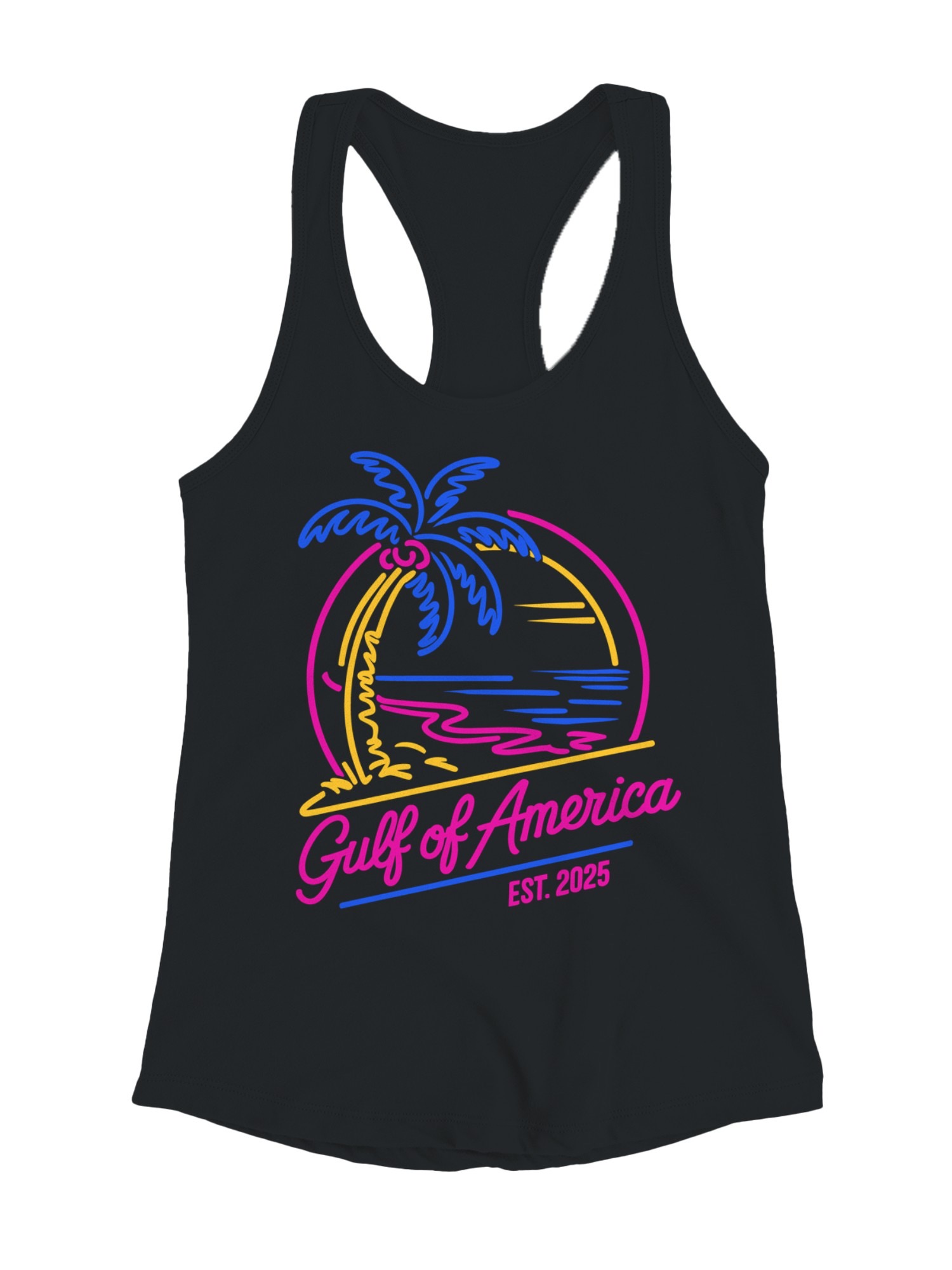 Neon Tropical Paradise Illustration Women’s Racerback Tank