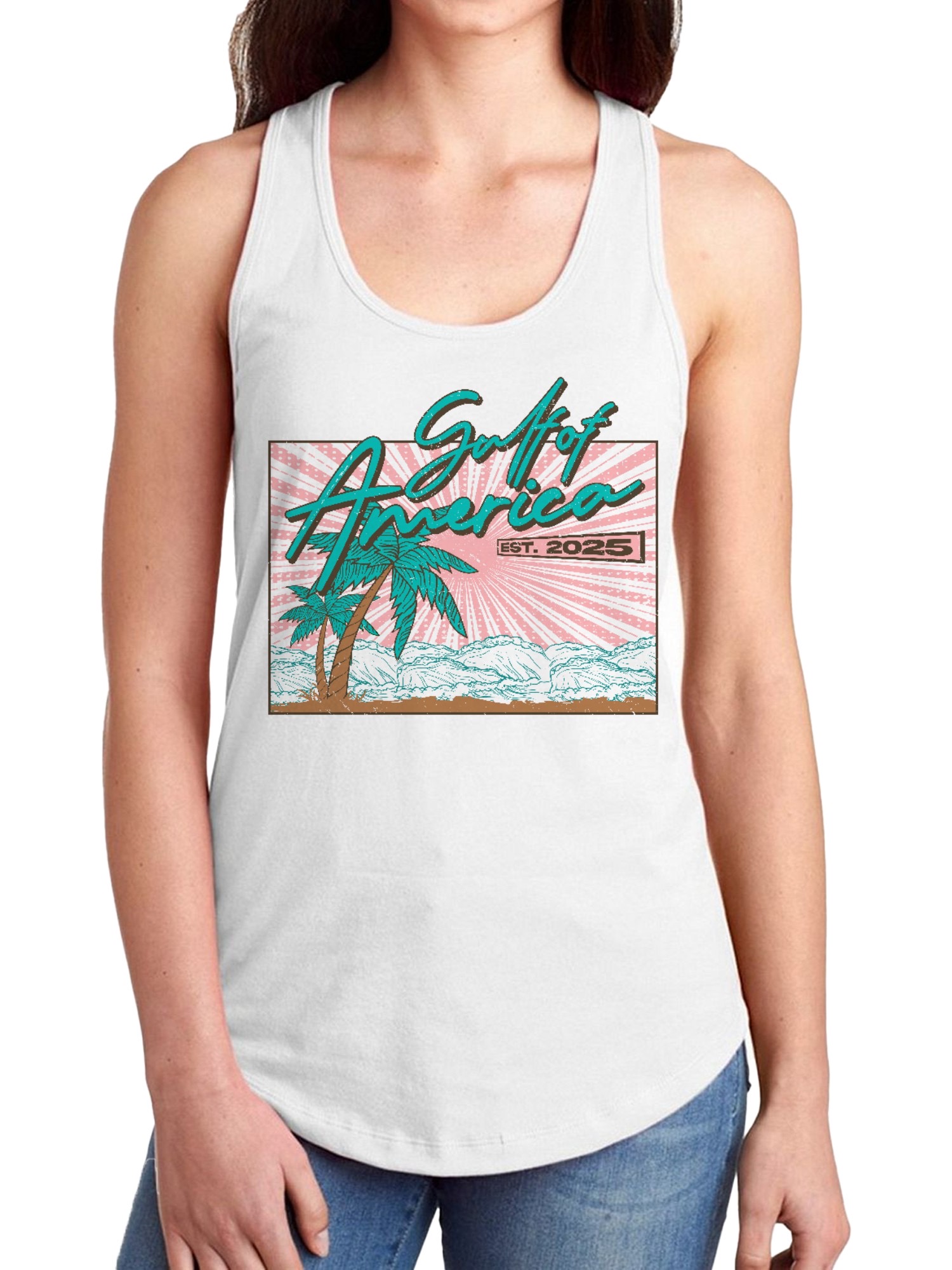 Camiseta sin mangas para mujer Vibrant Retro Coastal Design espalda deportiva - Imagen 5 de 6