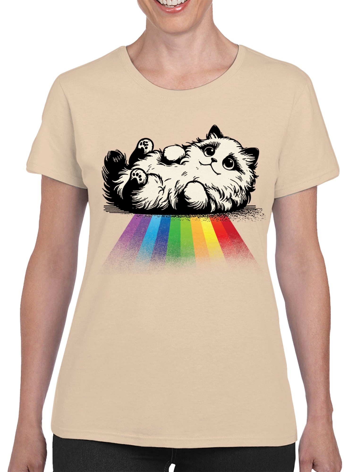 Fluffy Cat on Rainbow Path Women's T-shirt - Picture 14 of 18
