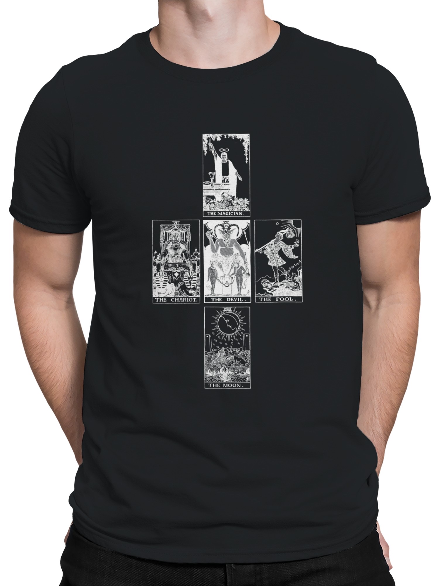 Mystical Tarot Spread in Black and White Men's T-shirt - Picture 5 of 6