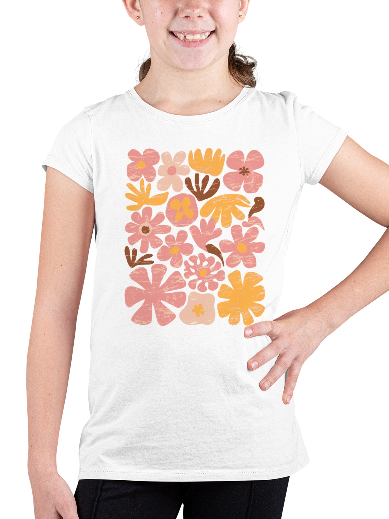 Retro Floral Design Youth's T-shirt - Picture 8 of 9