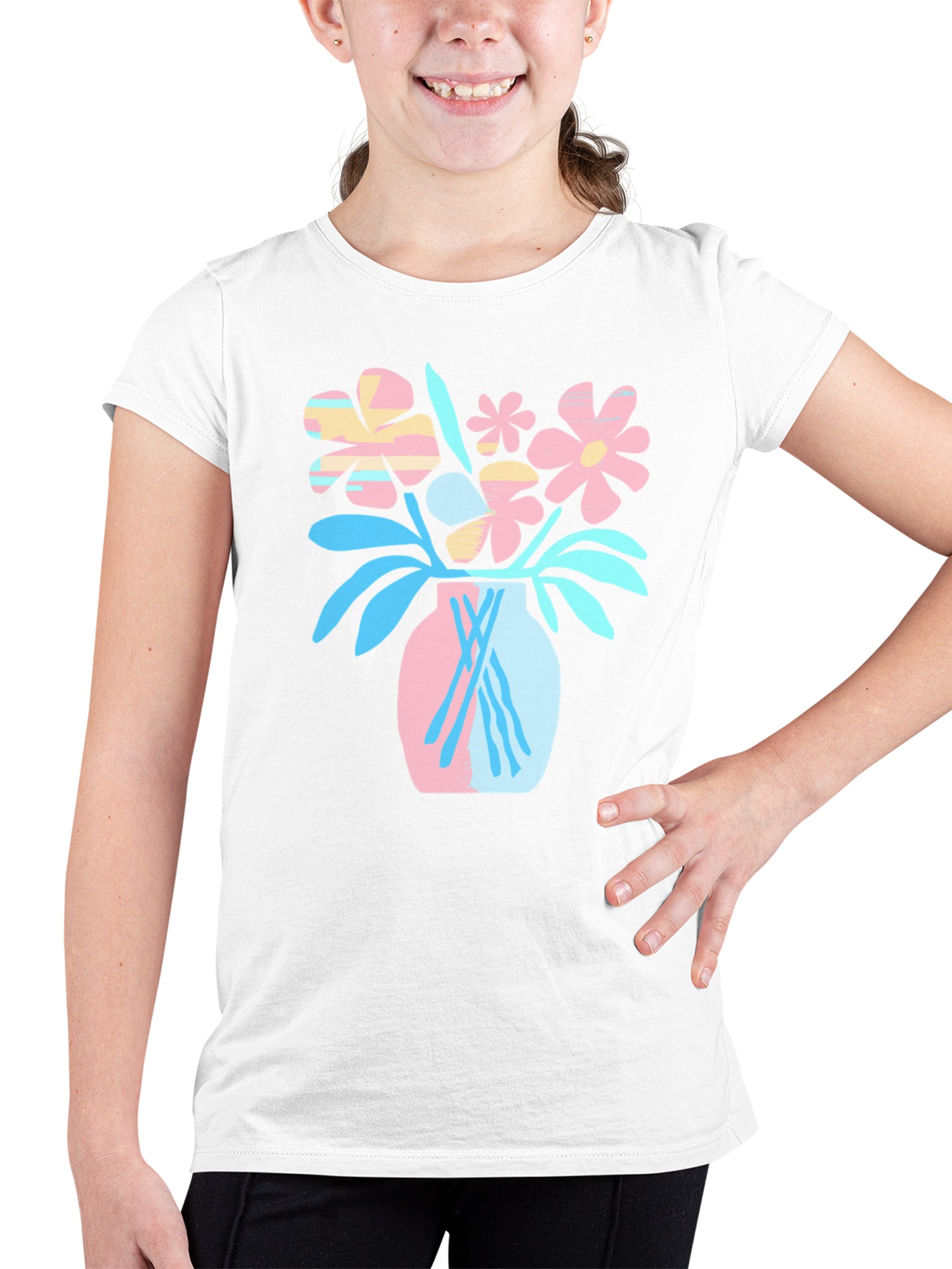 Vibrant Floral Art Print Youth's T-shirt - Picture 5 of 6