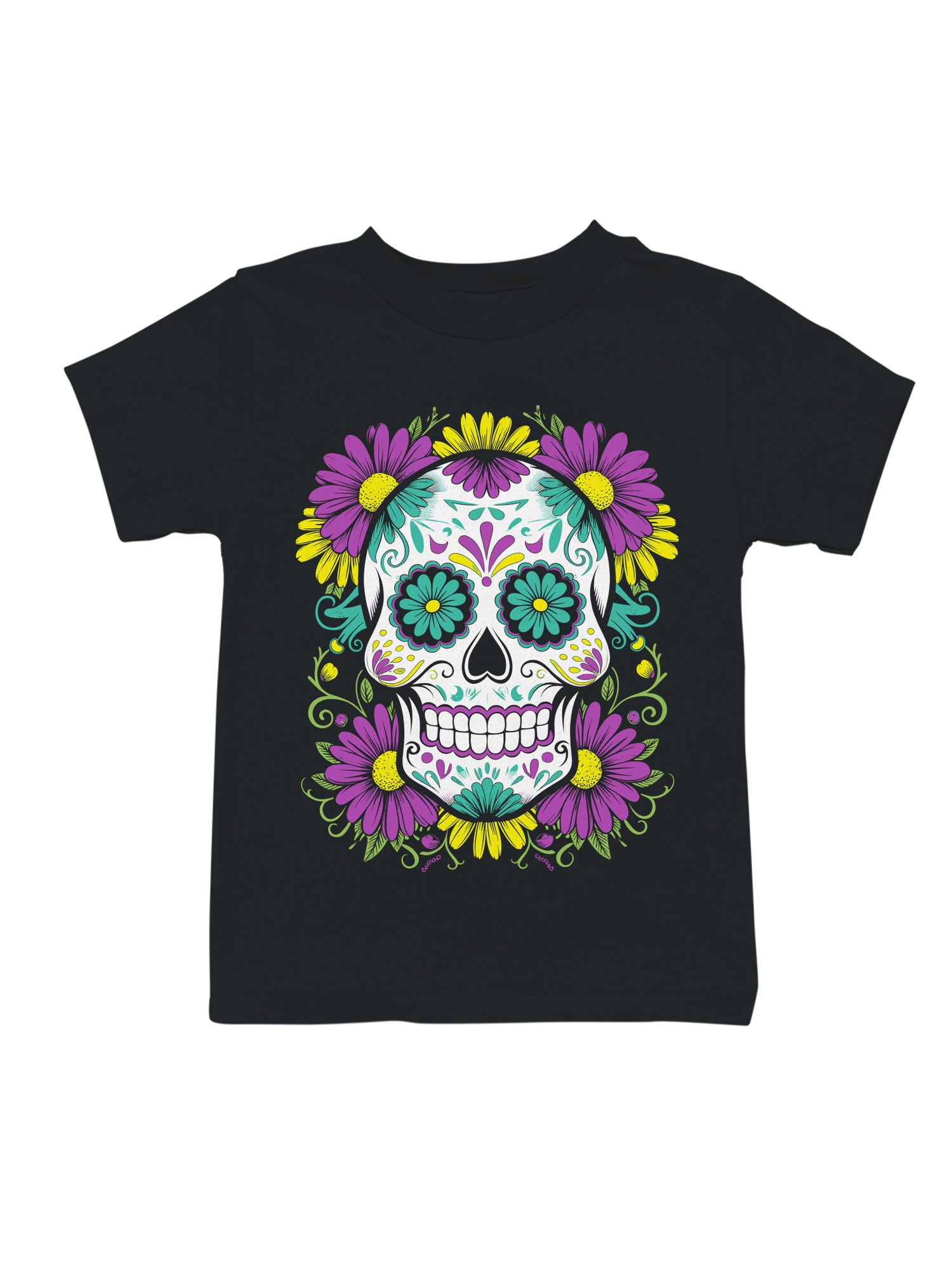 Floral Sugar Skull Decor Youth's T-shirt - Picture 4 of 9