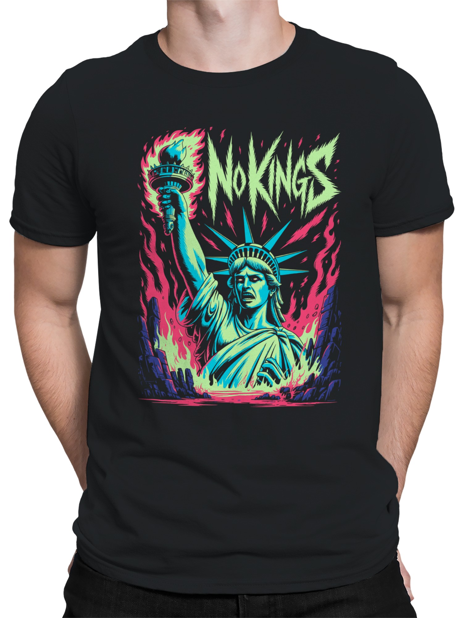 No Kings Statue of Liberty Blaze Men's T-shirt - Picture 5 of 6