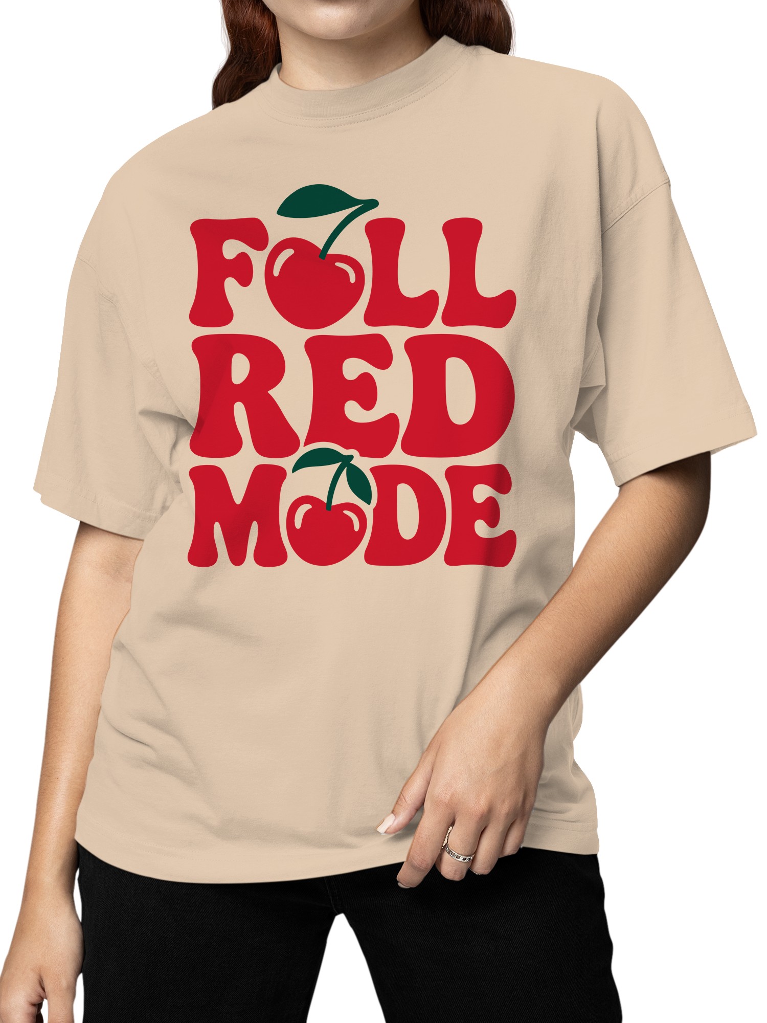 Full Red Mode Cherry Design Damen T-Shirt - Bild 8 von 9