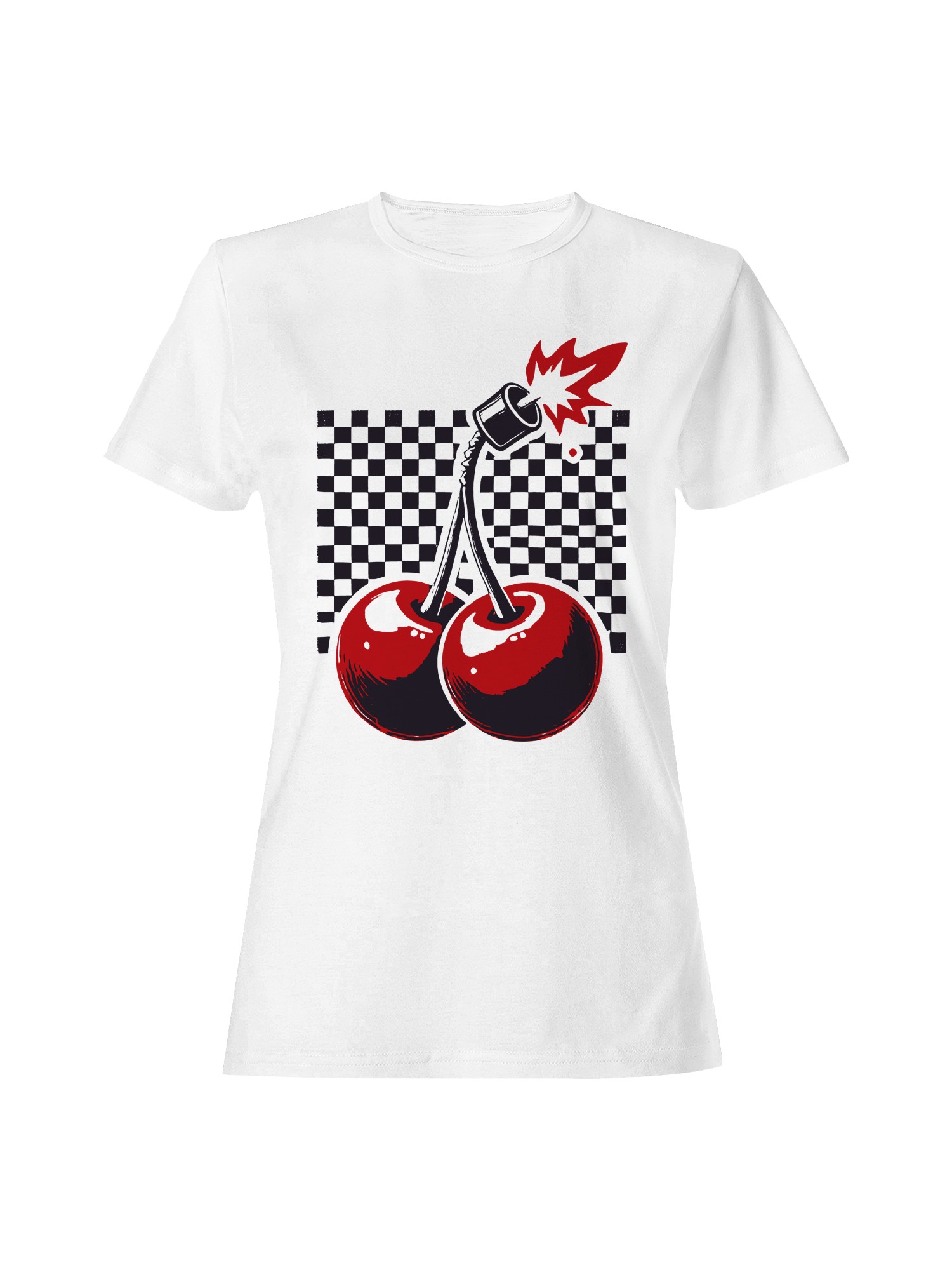 Explosive Cherries on Checkered Grid Women’s T-shirt