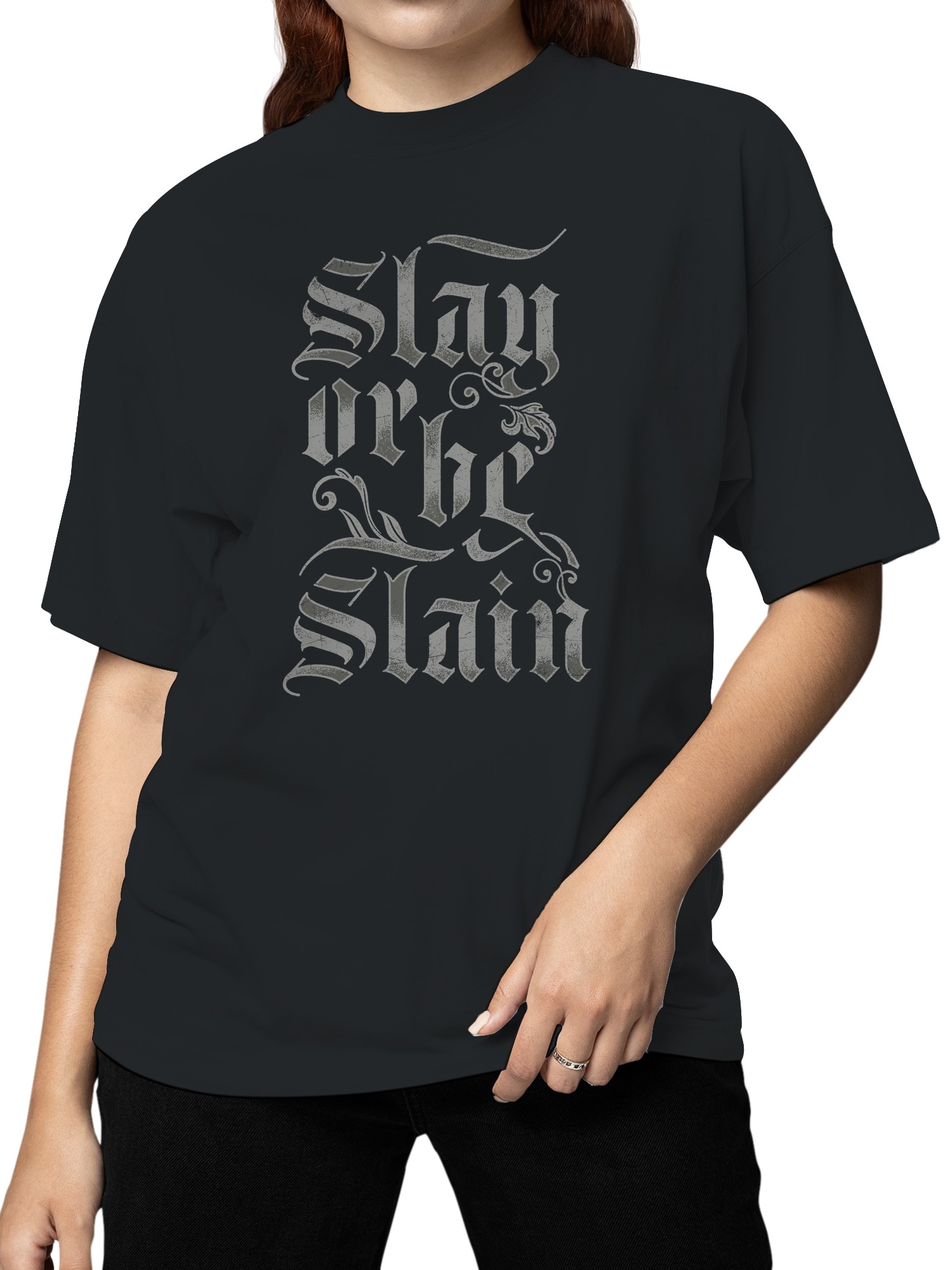Gothic "Slay or Be Slain" Grafik Damen T-Shirt - Bild 5 von 6