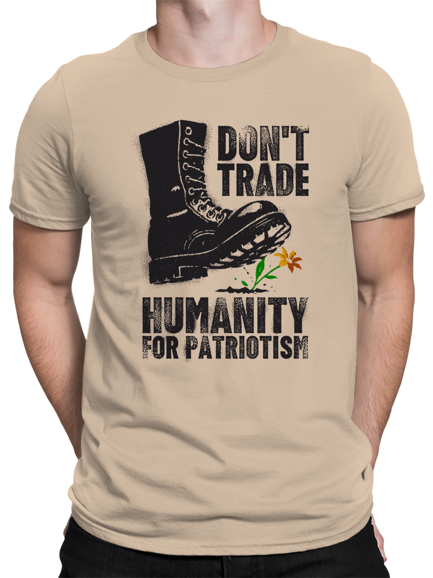 Humanity Over Patriotism Message Men's T-shirt - Picture 5 of 6