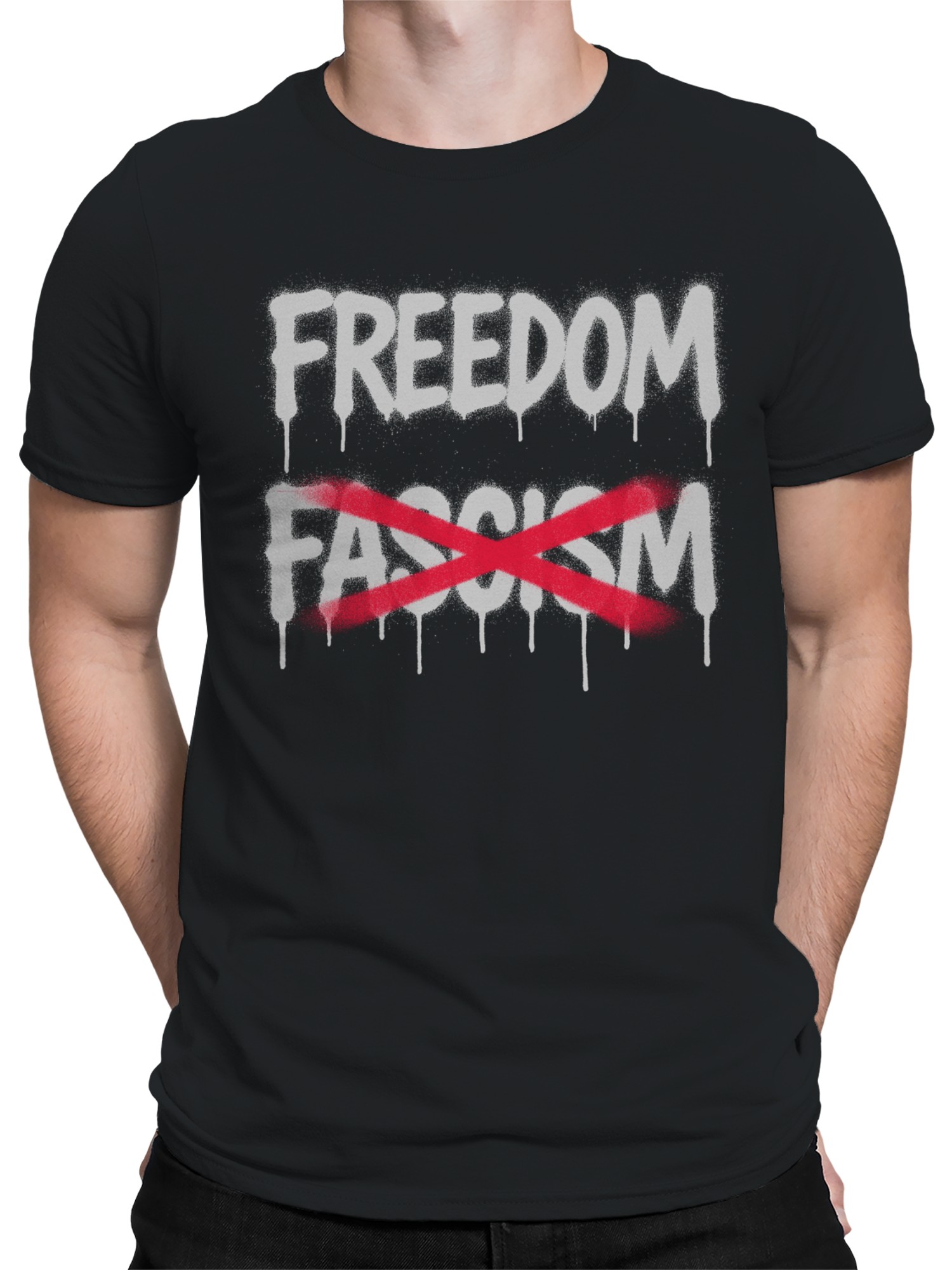Freedom Over Fascism Graffiti Men's T-shirt - Picture 5 of 6
