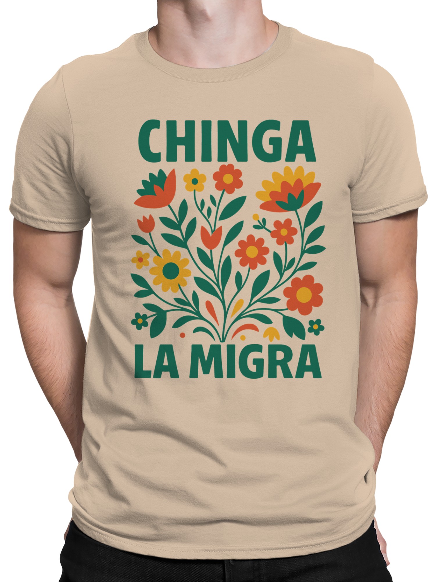 Bold Floral Chinga La Migra Design Herren T-Shirt - Bild 5 von 6
