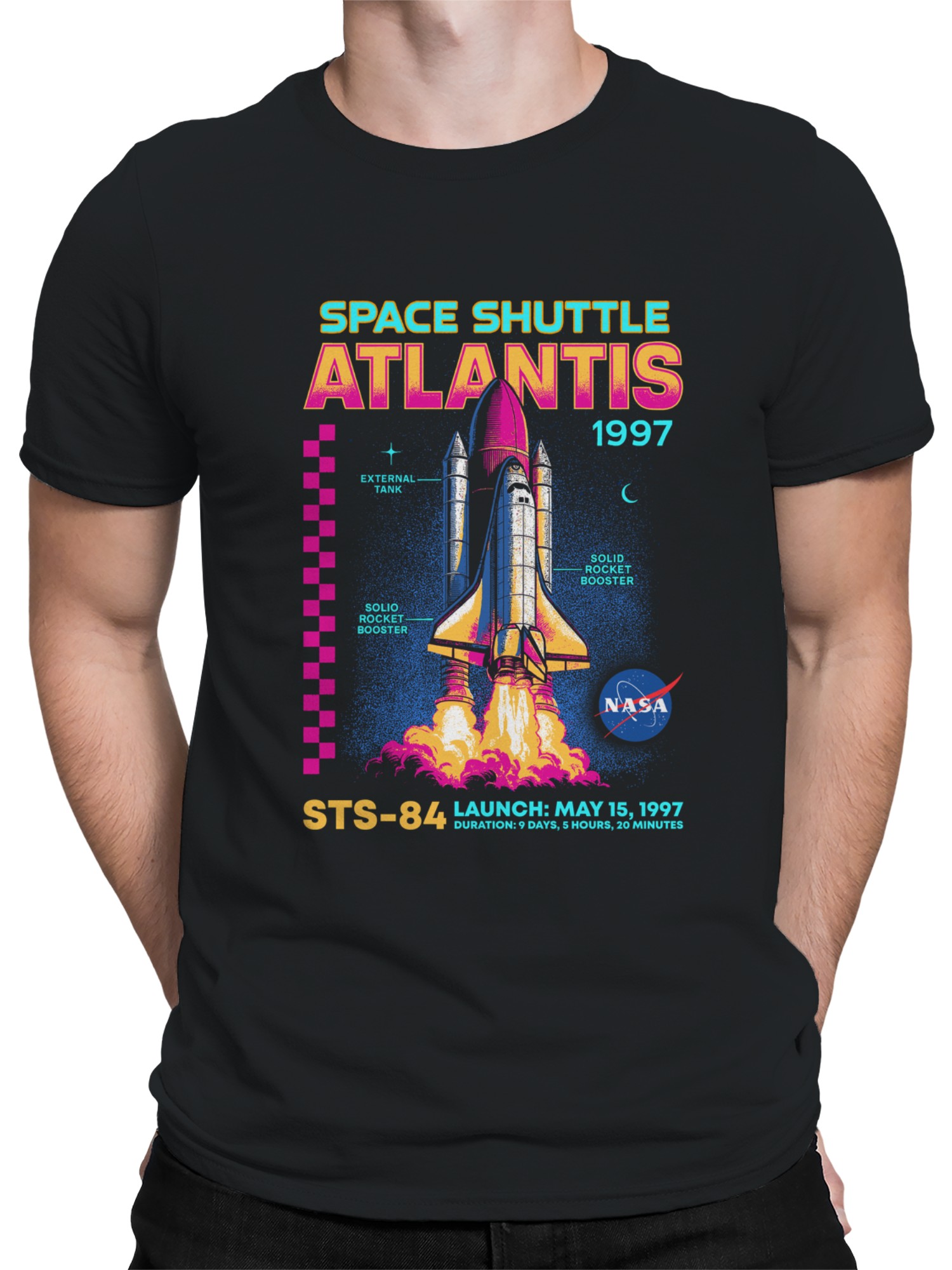 Officially Licensed Nasa Atlantis Space Shuttle 1997 Launch Men's T-shirt