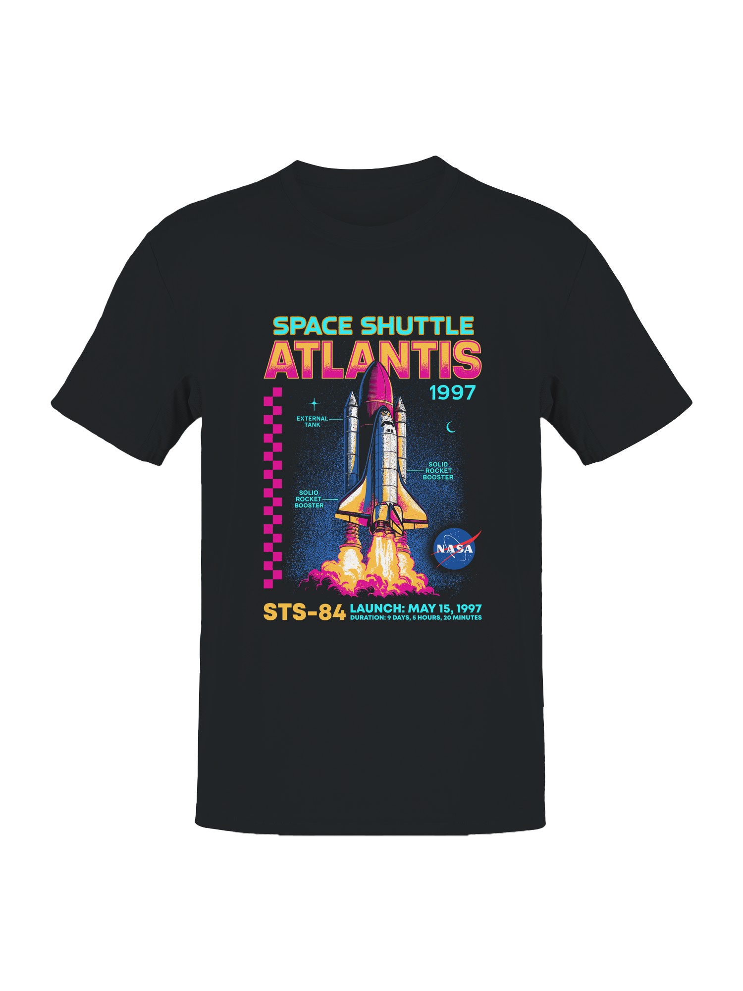 Officially Licensed Nasa Atlantis Space Shuttle 1997 Launch Men's T-shirt